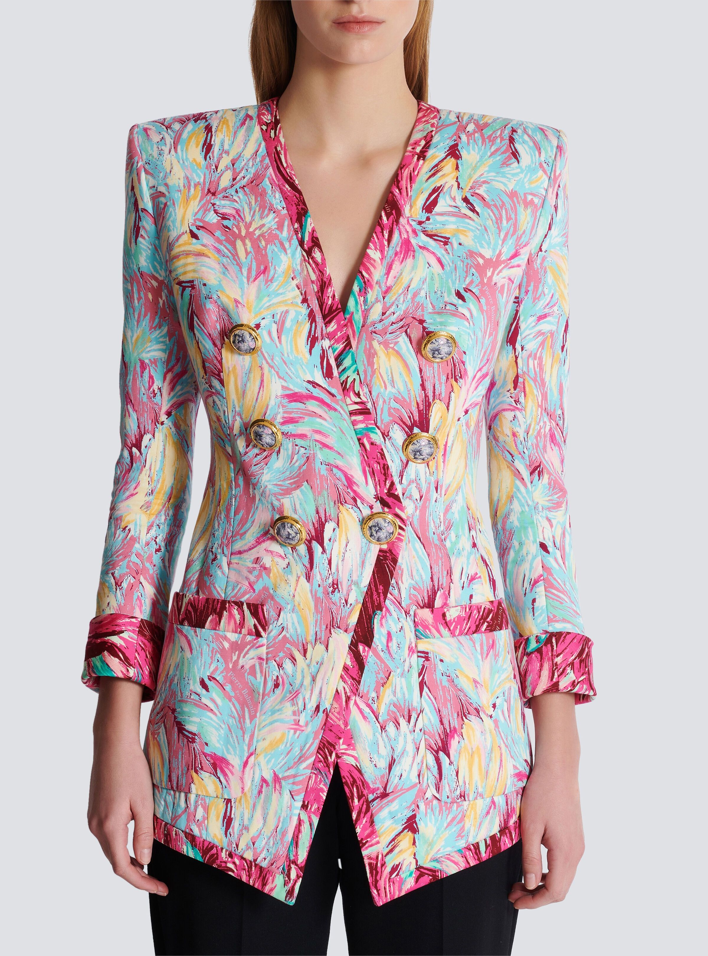 Balmain o1s1wg110825 6Button Jacket With Feather Print in Multicolor Size M / US 6-8 / IT 42-44 - 4 Thumbnail