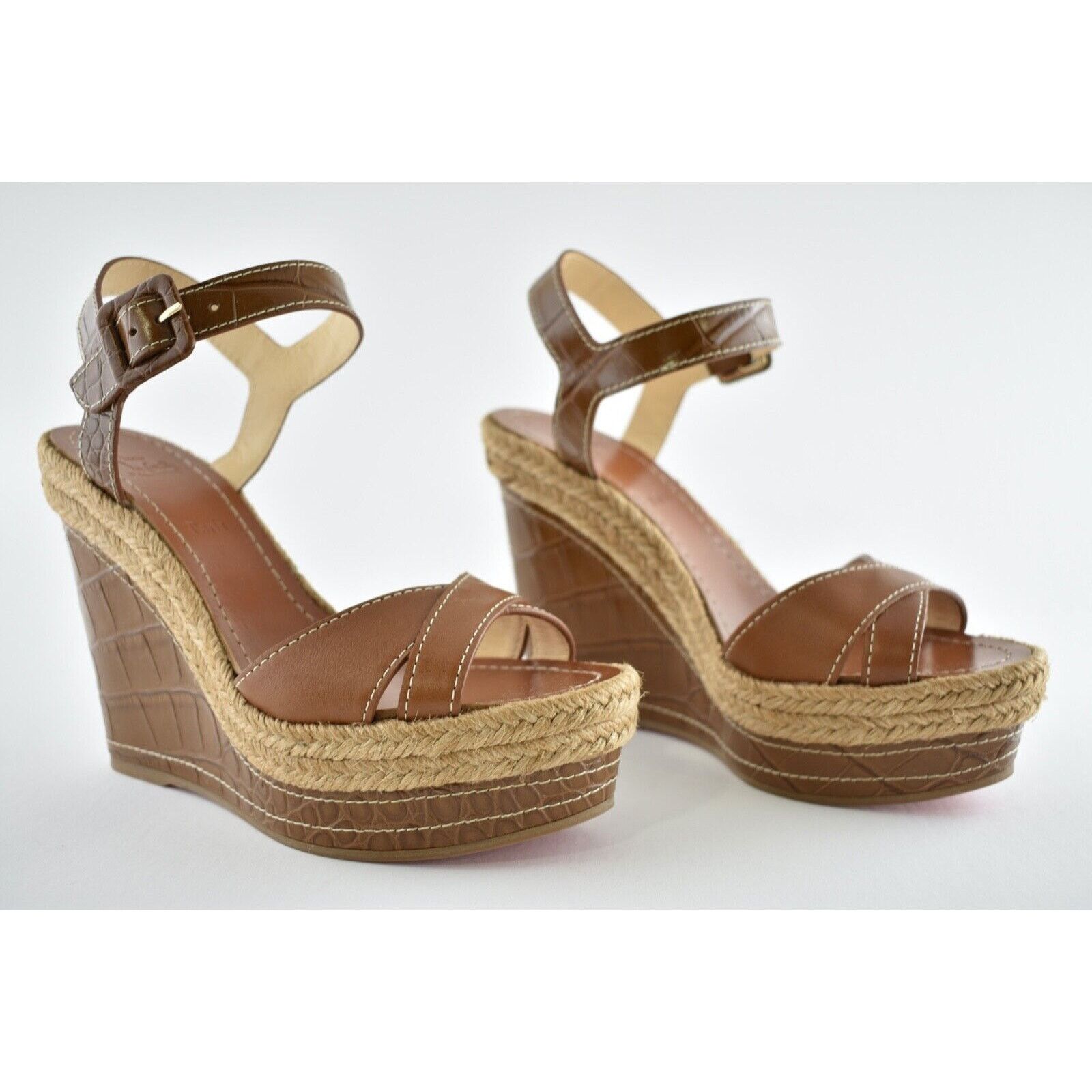 Christian Louboutin Almerio 120 Croc Brown Platform Wedge Sandal Heel Pump 41 Size US 11 / IT 41 - 4 Thumbnail