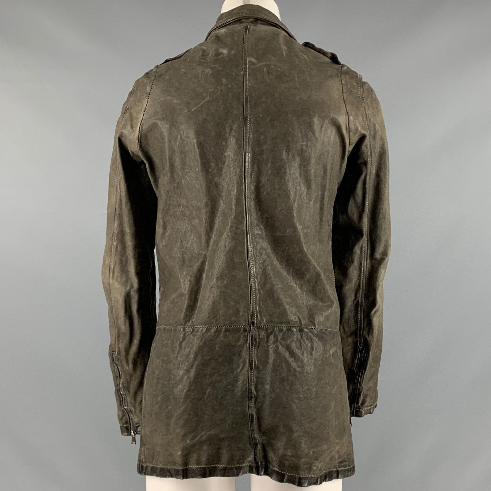 Giorgio Brato GIORGIO BRATO Size 6 Grey Leather Distressed Zip Up Jacket Size M / US 6-8 / IT 42-44 - 3 Thumbnail