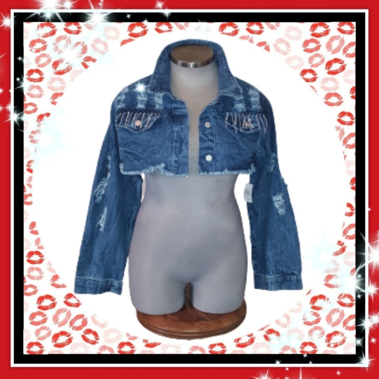 THRILLS DISRESSED ☆ RHINESTONE FRINGE ☆ DENIM SHRUG 2x ☆ NWT Size XXL / US 16-18 / IT 52-54 - 1 Thumbnail