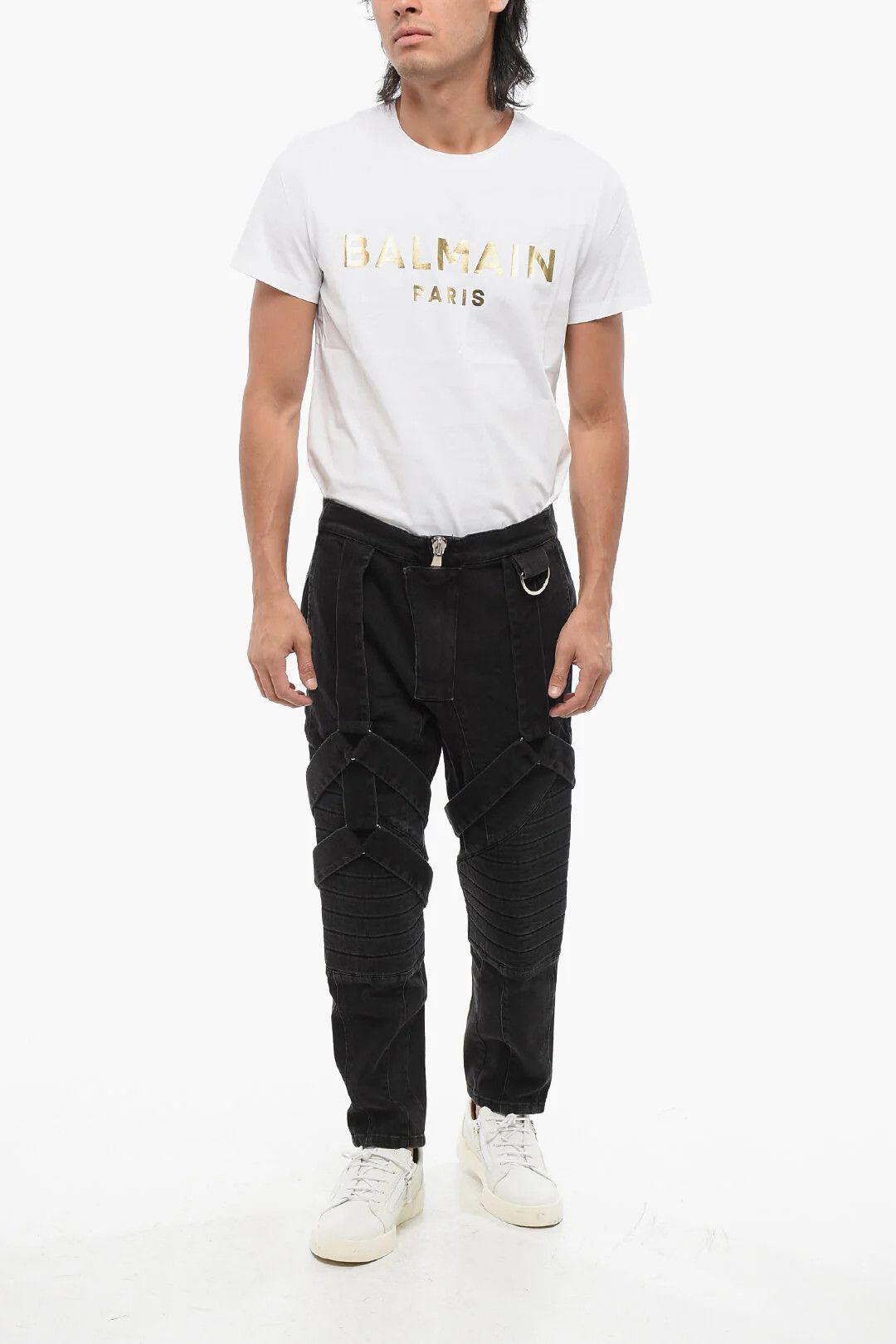 Balmain og1mm0326 Stretch Denim Biker Jeans in Black Size US 31 - 4 Thumbnail