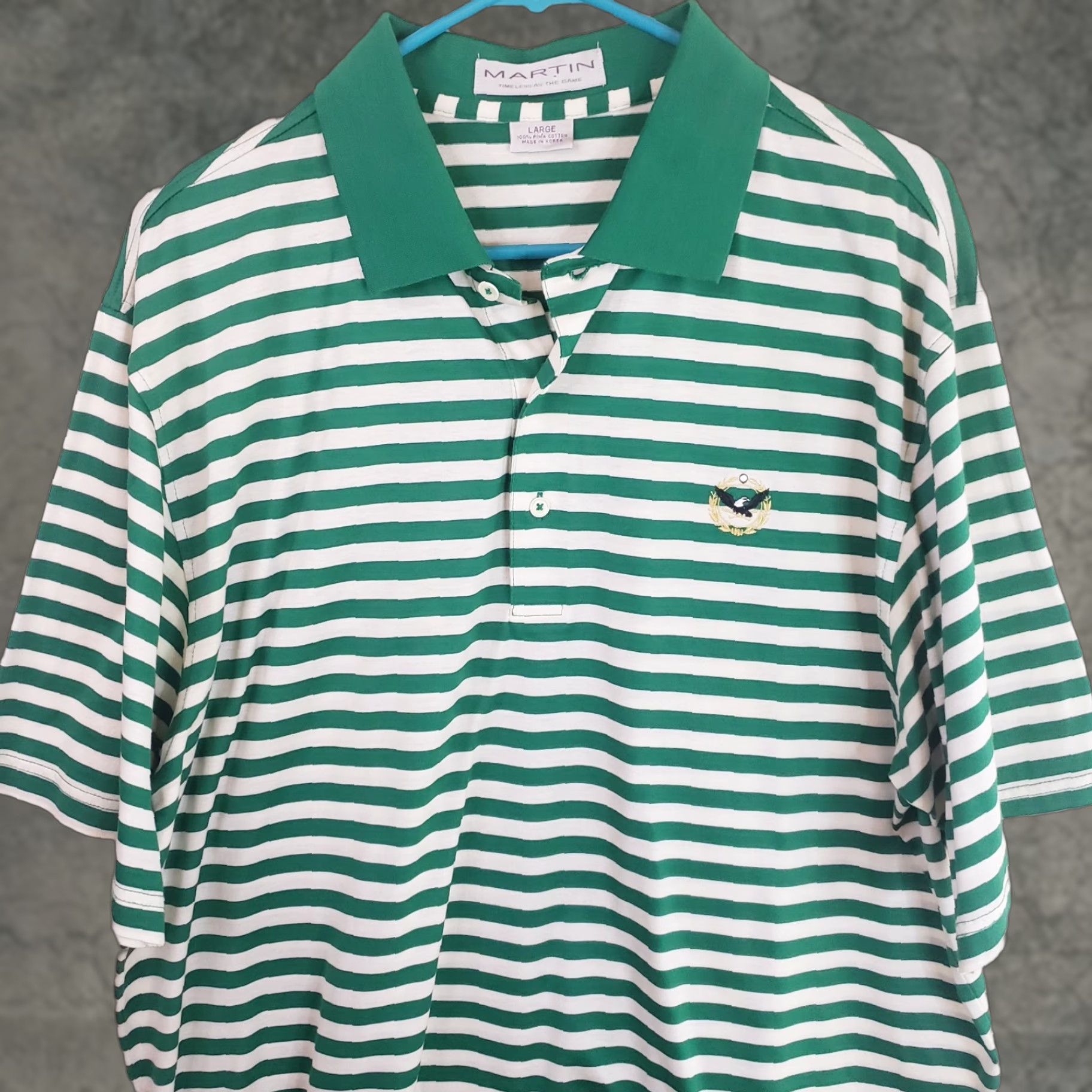 Vintage Martin Polo Shirt Men L Green White Short Sleeve Pima Cotton Striped Polo Golf Casual Stretch Size US L / EU 52-54 / 3 - 1 Thumbnail
