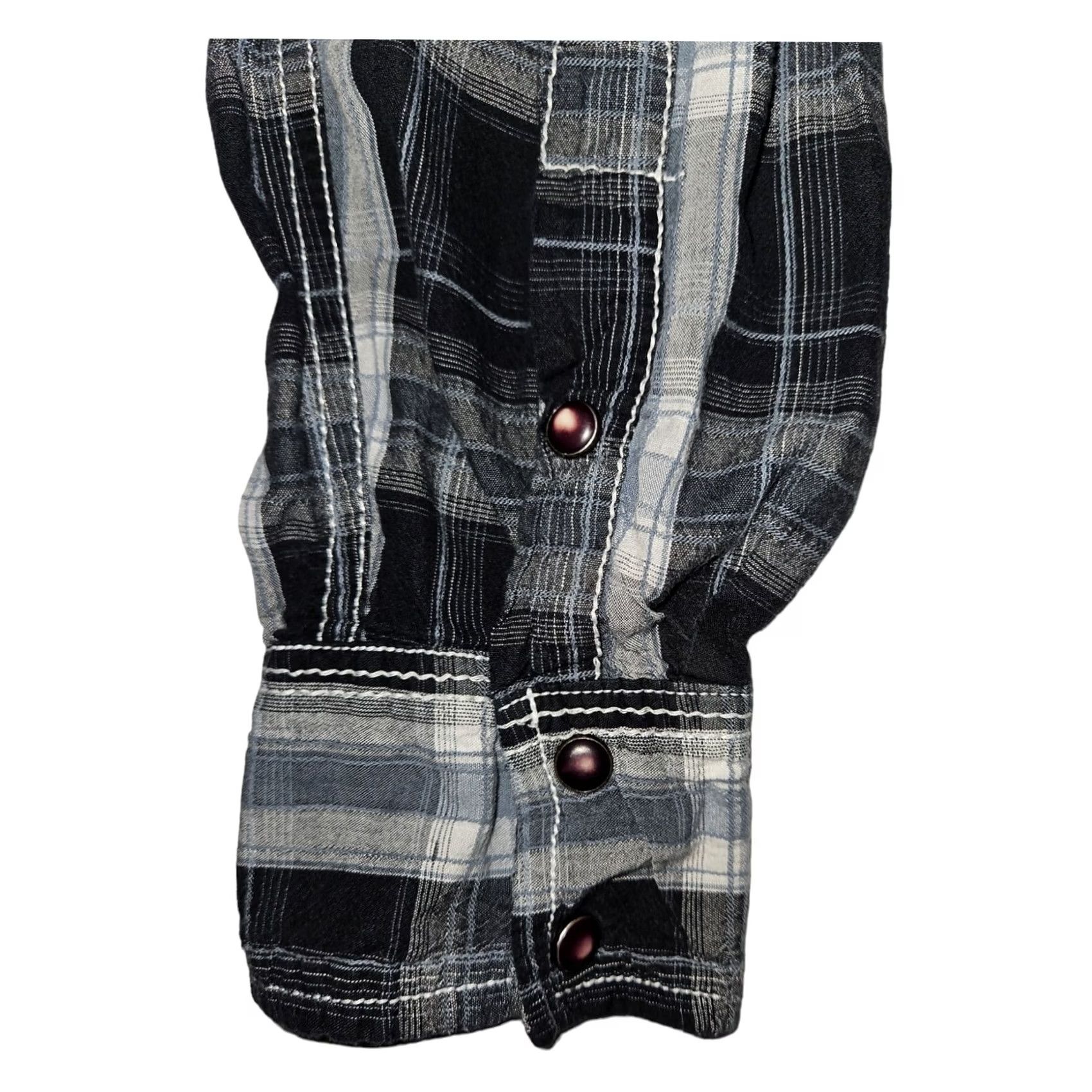 BKE BKE Plaid Long Sleeve Shirt Men's XL Slim Fit Navy Blue Collared Snap Buckle Preppy Western Cowboy Hipster Easy Care Lightweight Cotton Button-Up Size US XL / EU 56 / 4 - 6 Thumbnail