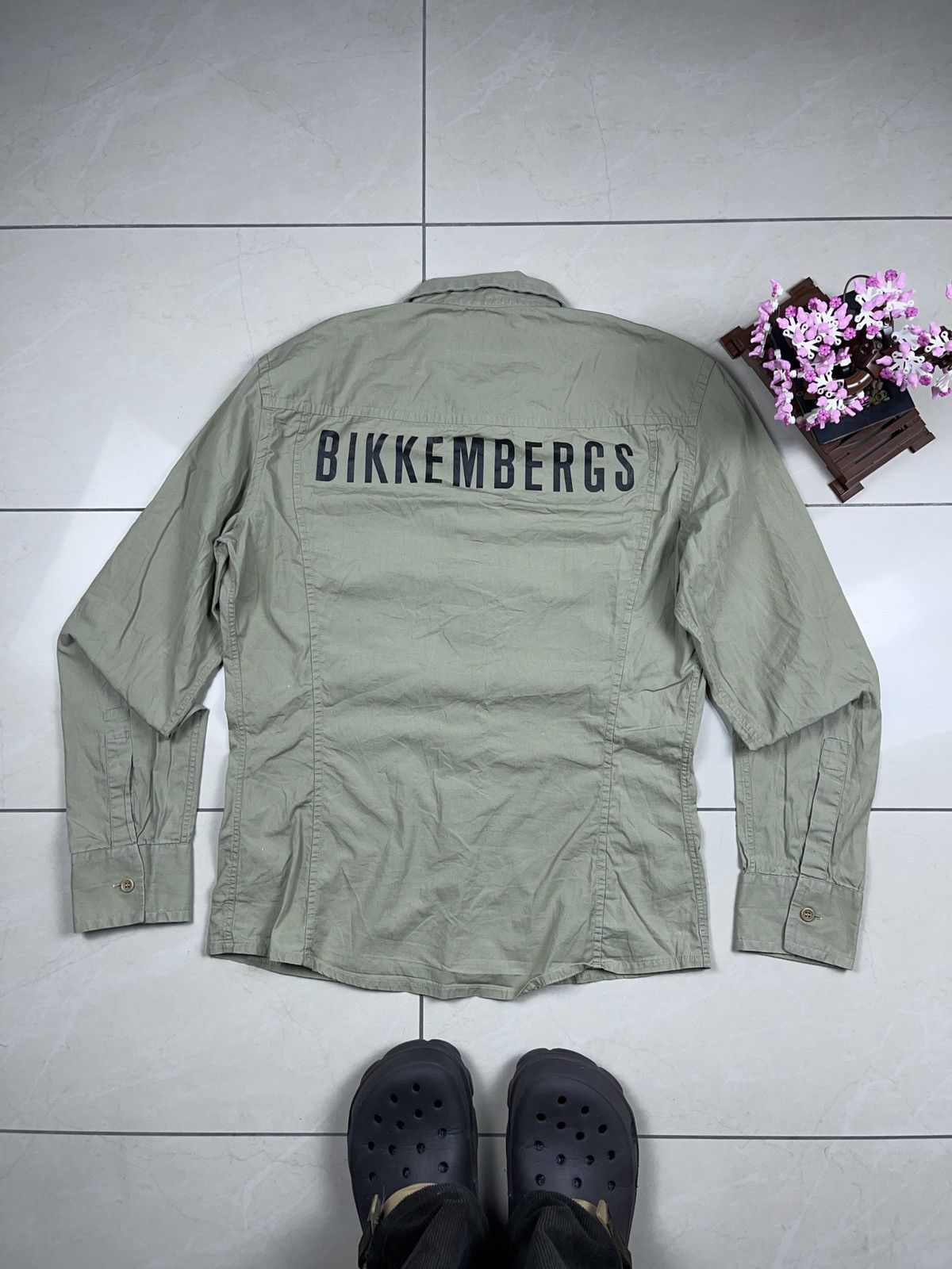 image of Archival Clothing Vintage 90's Dirk Bikkembergs Big Logo Archive Shirt in Khaki, Men's (Size Medium