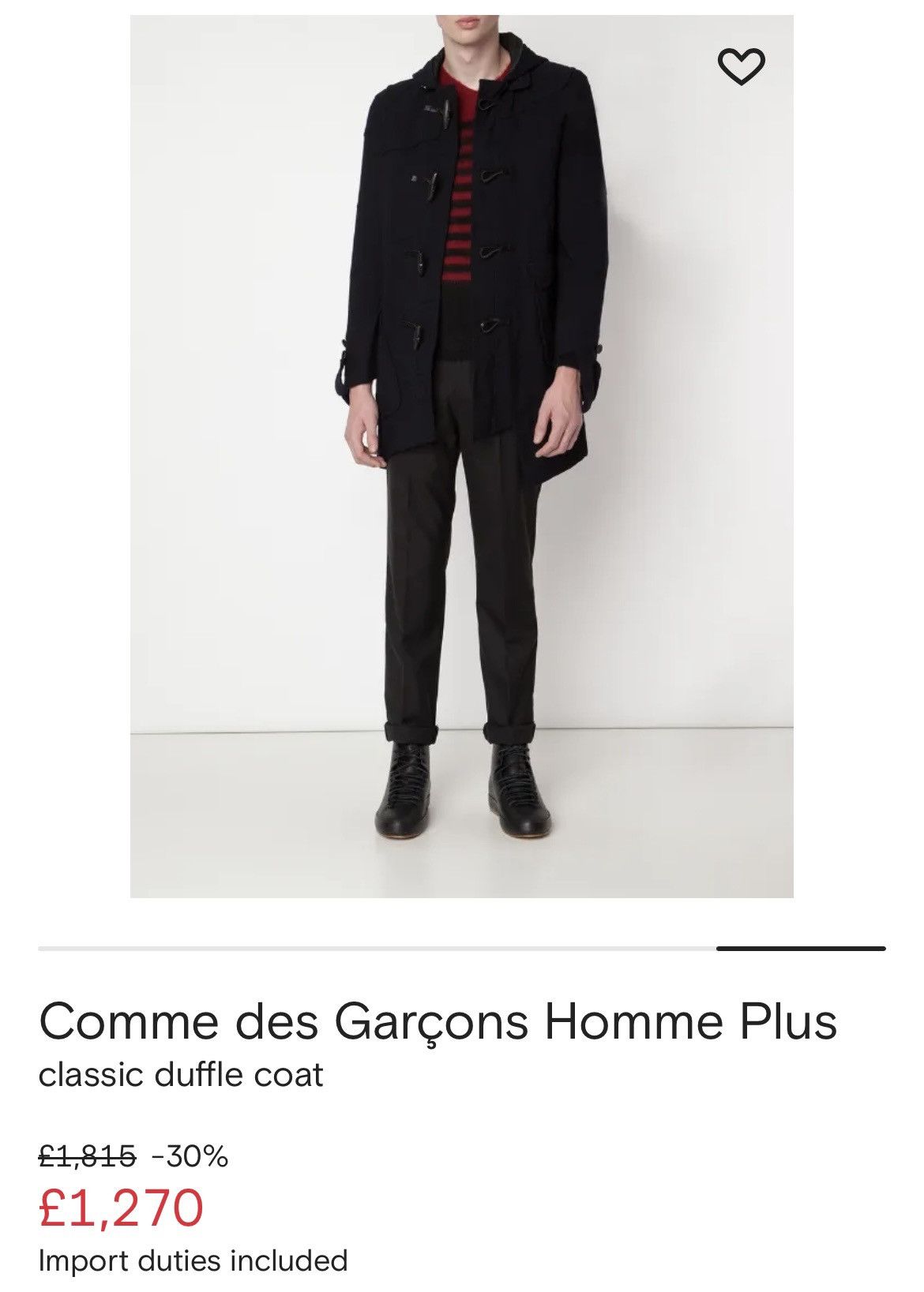 Comme des Garcons Homme COMME des GARÇONS Duffle Coat Wool Y2K AD2001 Size US S / EU 44-46 / 1 - 2 Thumbnail