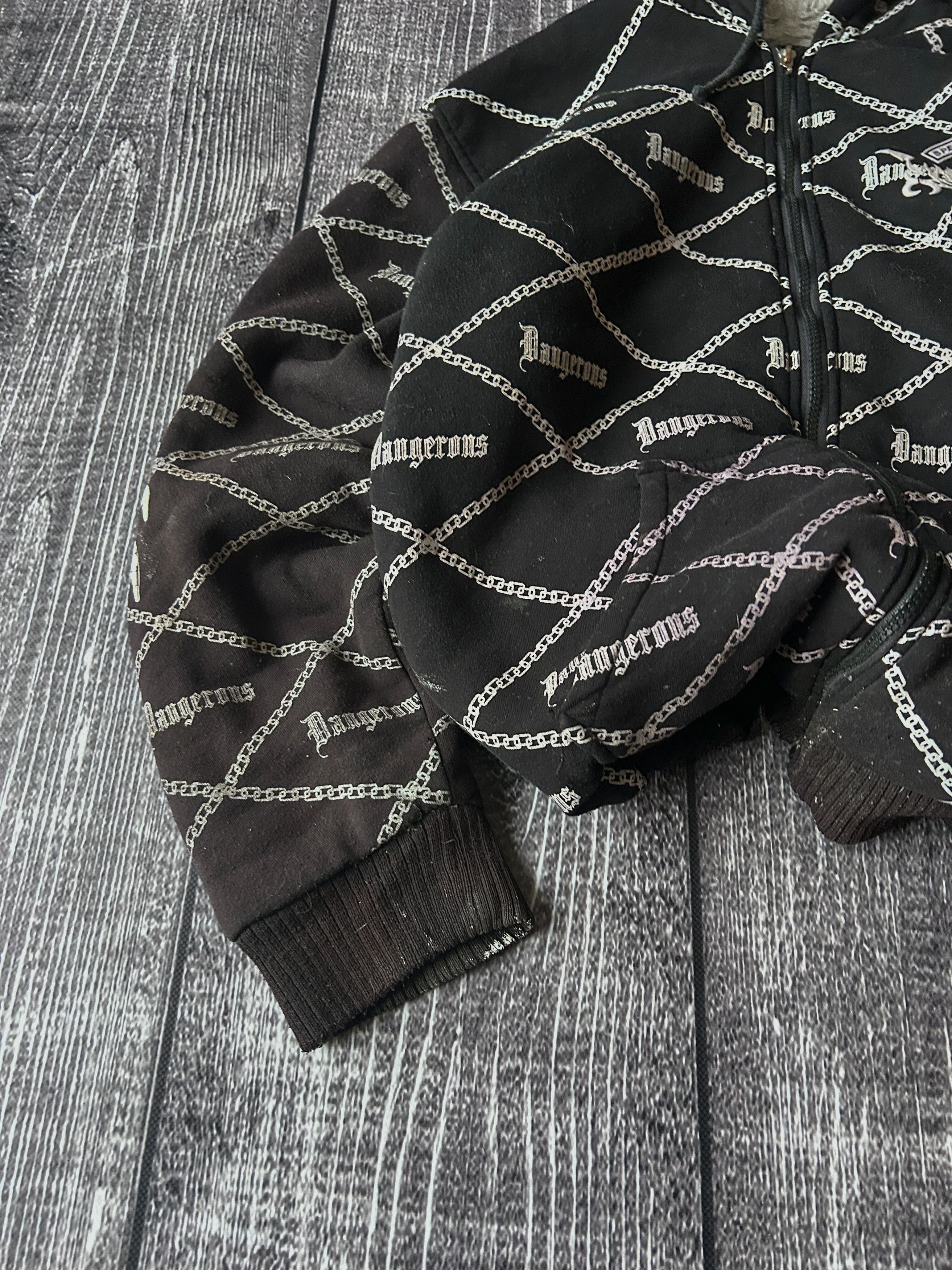 Vintage Dangerous Black All Over Print Sherpa Lined Zip Hoodie Size US M / EU 48-50 / 2 - 6 Thumbnail
