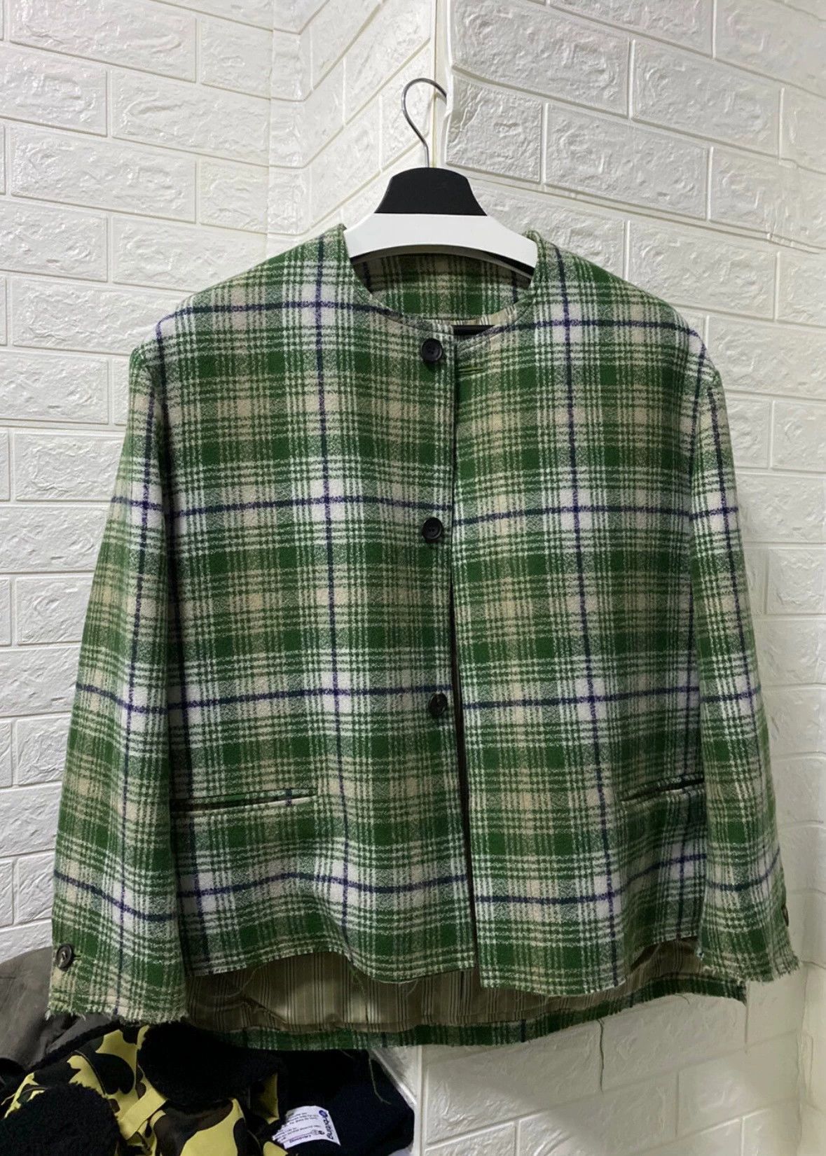Other kreepé green check collarless tassel Japan jacket Size US M / EU 48-50 / 2 - 2 Thumbnail