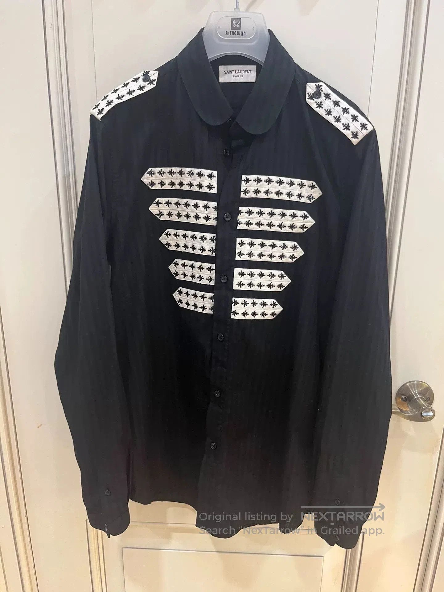 Saint Laurent Paris Saint Laurent YSL Black Striped Military Shirt. Size US M / EU 48-50 / 2 - 3 Thumbnail