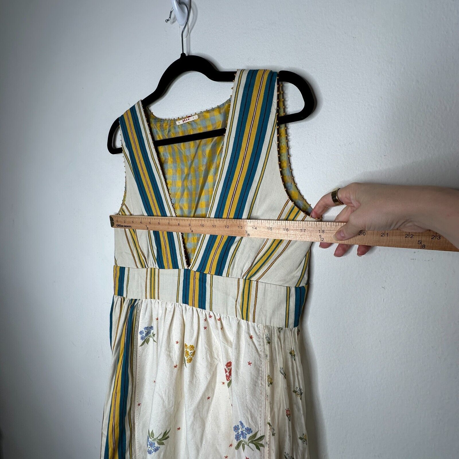 Other Pero Tan Teal Gold VNeck Floral Stripe Empire Ruffle Maxi 38 Size M / US 6-8 / IT 42-44 - 17 Thumbnail