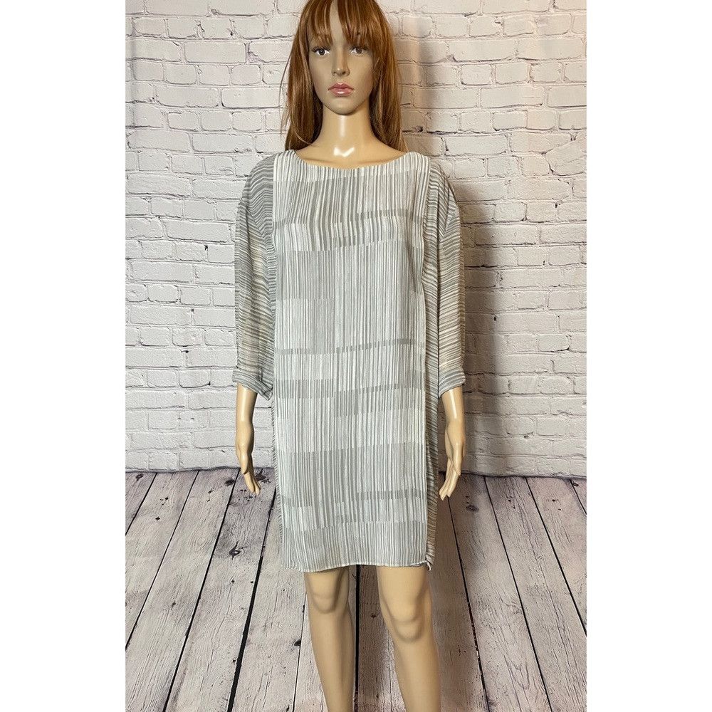 Halston H Halston Chiffon Grey Stripes 3/4 Sleeve Mini Dress Tunic Size L / US 10 / IT 46 - 1 Thumbnail