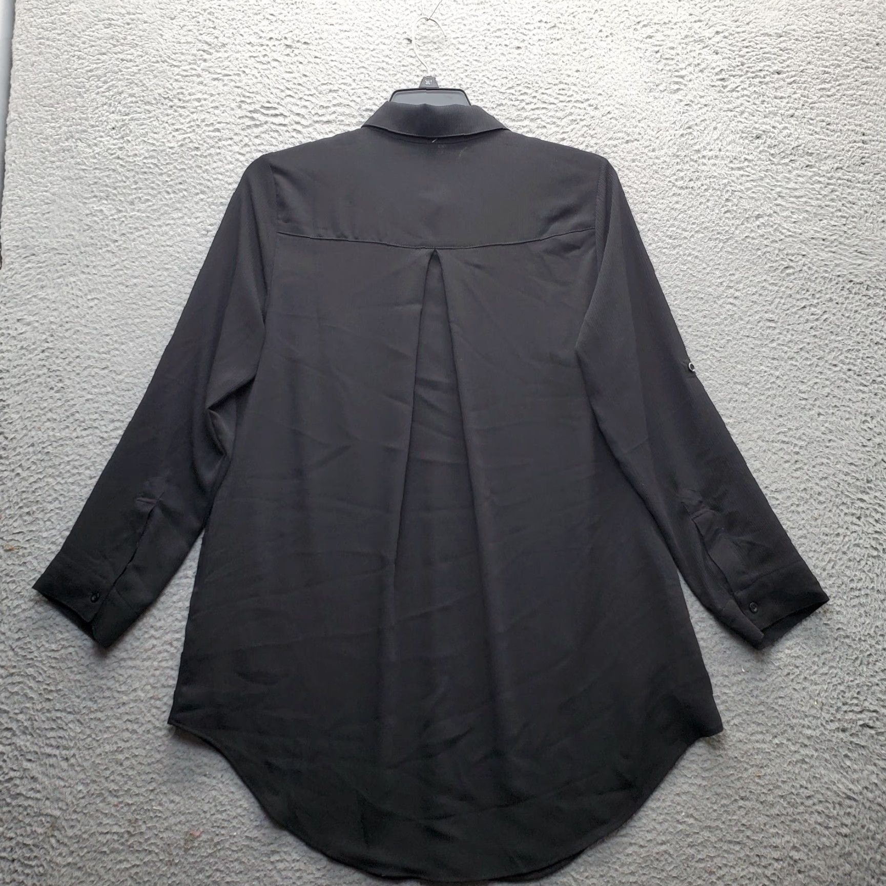 Torrid Torrid Cover Up Shirt Dress Womens 00 Black Button-Up Roll-Tab Sleeve Mini Crepe VINTAGE? Size XXS / US 00 / IT 34 - 2 Thumbnail