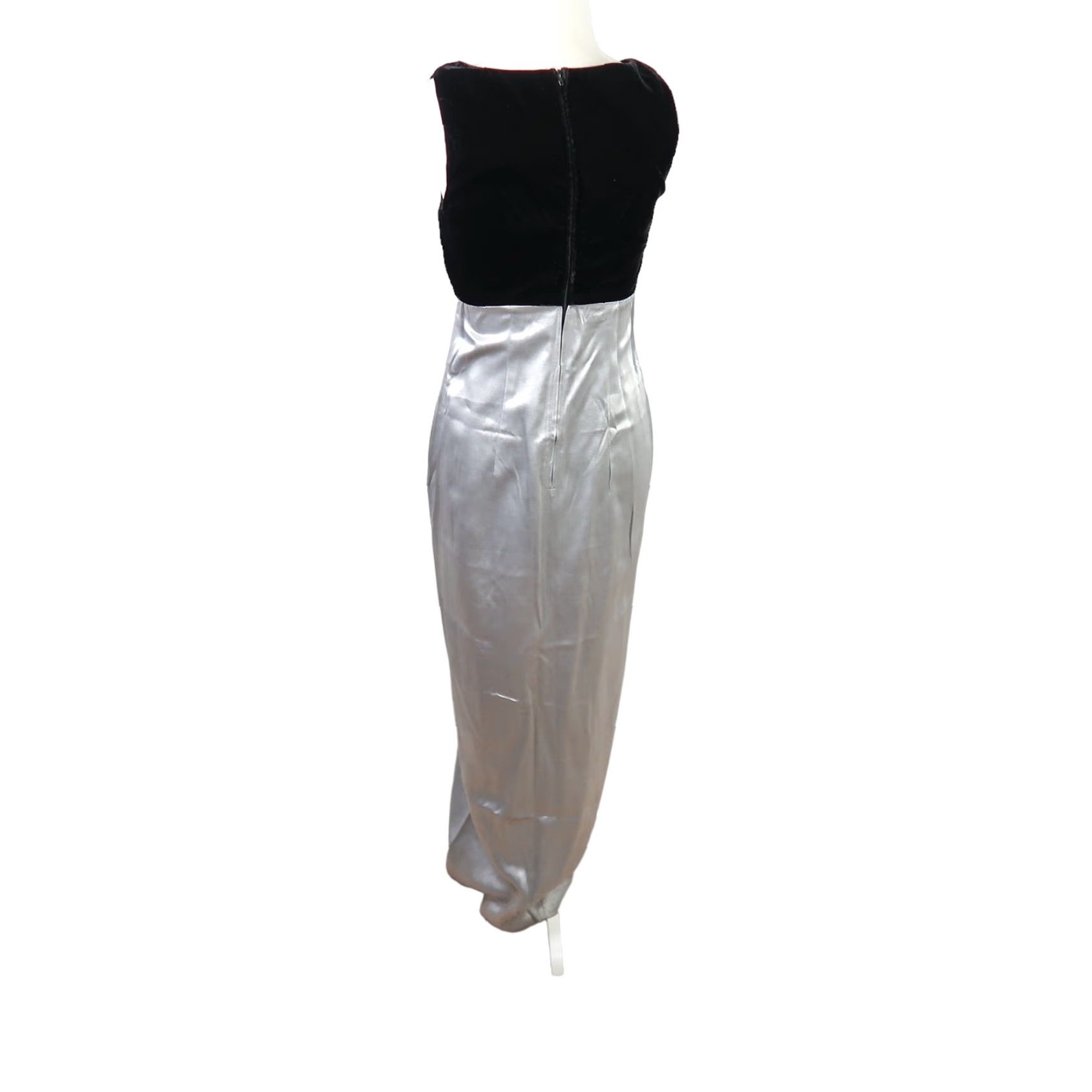 Velvet VINTAGE Blondie and Me Maxi Dress Evening Velvet Satin Black Silver 1990s Size 8 Women's Size M / US 6-8 / IT 42-44 - 4 Thumbnail