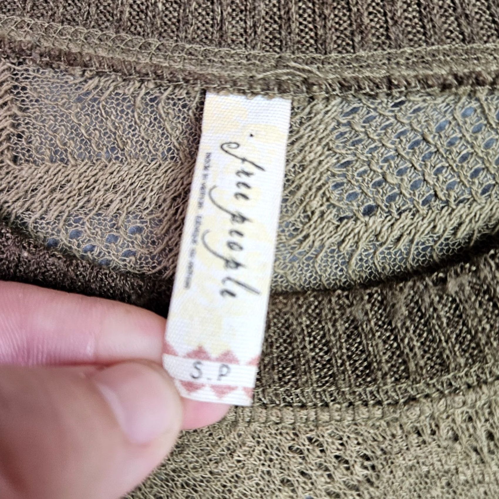 Free People Free People Women's Olive Green Crewneck Open Knit Long Sleeve Boho Top Sz S Size S / US 4 / IT 40 - 5 Thumbnail