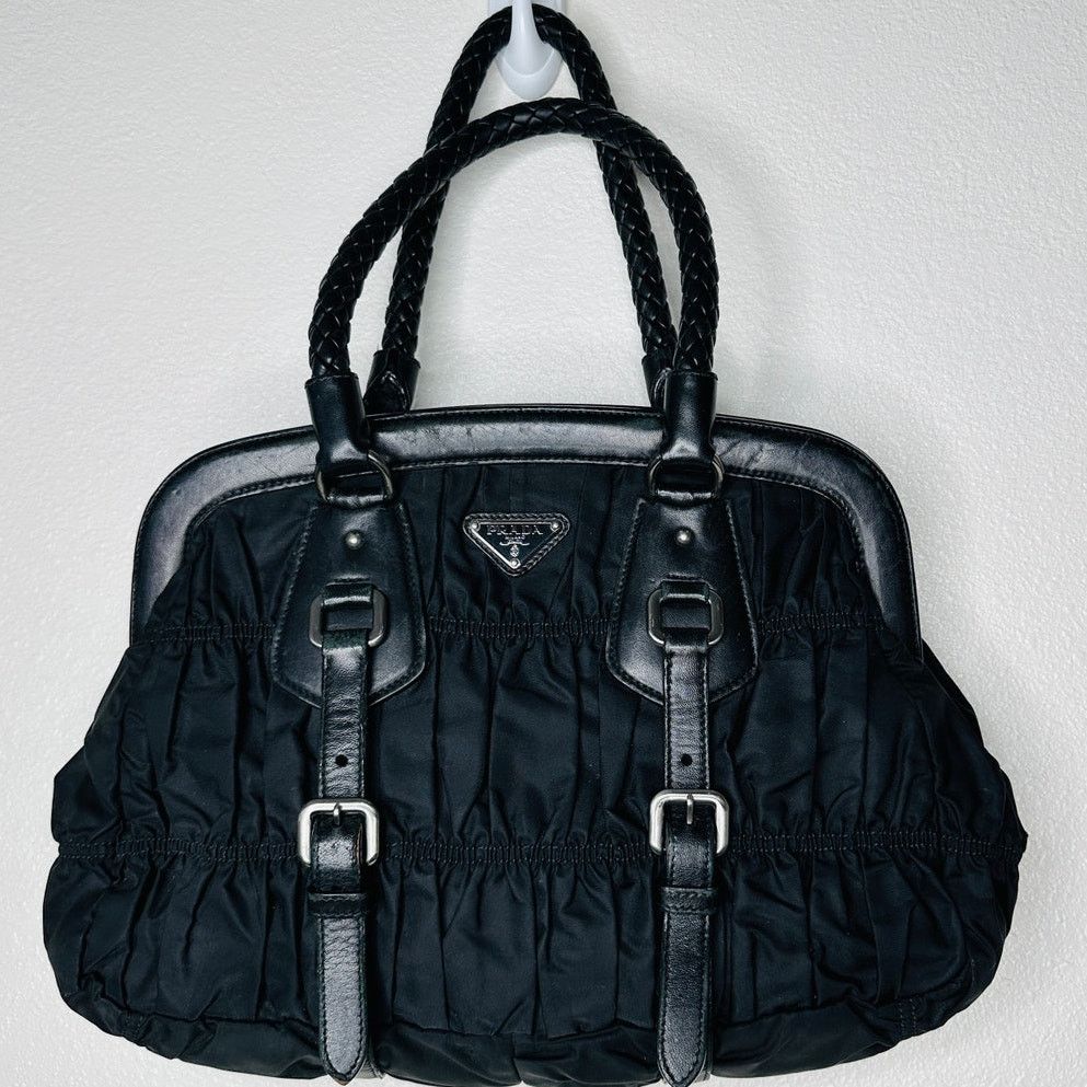 Prada Prada Vintage 90s Black Nylon Leather Buckle Braided Handle Size ONE SIZE - 3 Thumbnail