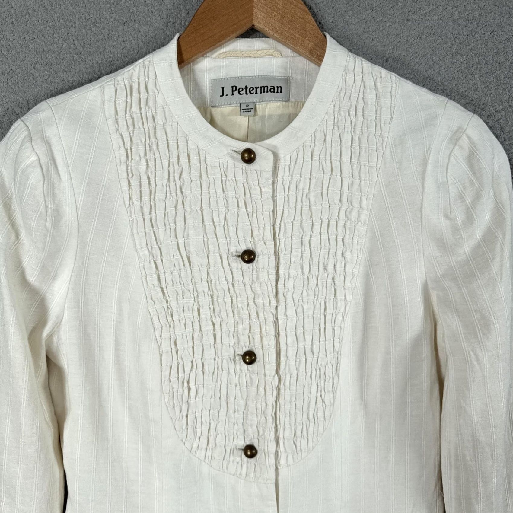 Vintage J. Peterman Blazer Womens 2 White Linen Tuxedo Bib Pleated Front Jacket Size XS / US 0-2 / IT 36-38 - 2 Thumbnail