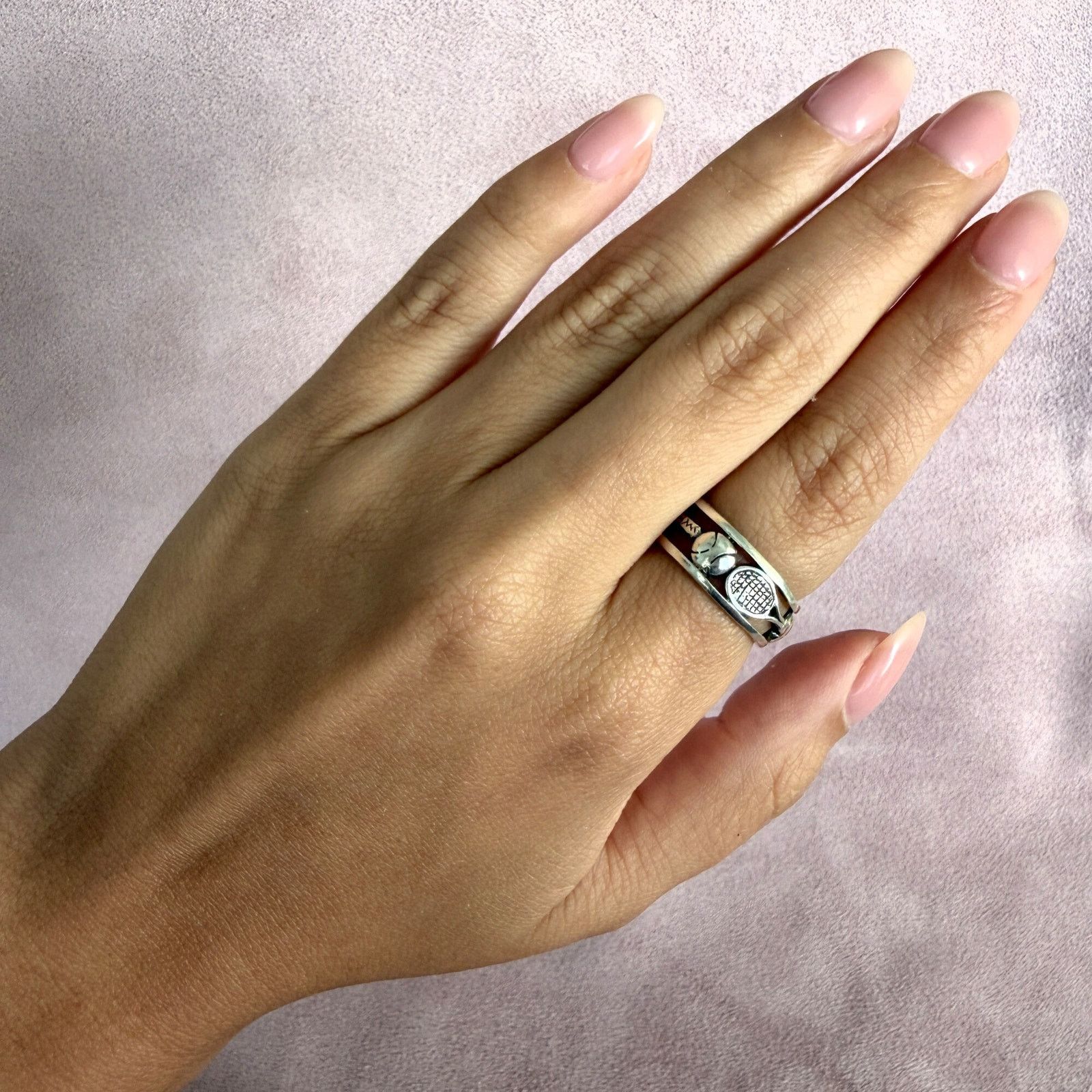 Sterling Silver sterling silver tennis ball & racket band ring size 6.75 Size ONE SIZE - 2 Thumbnail