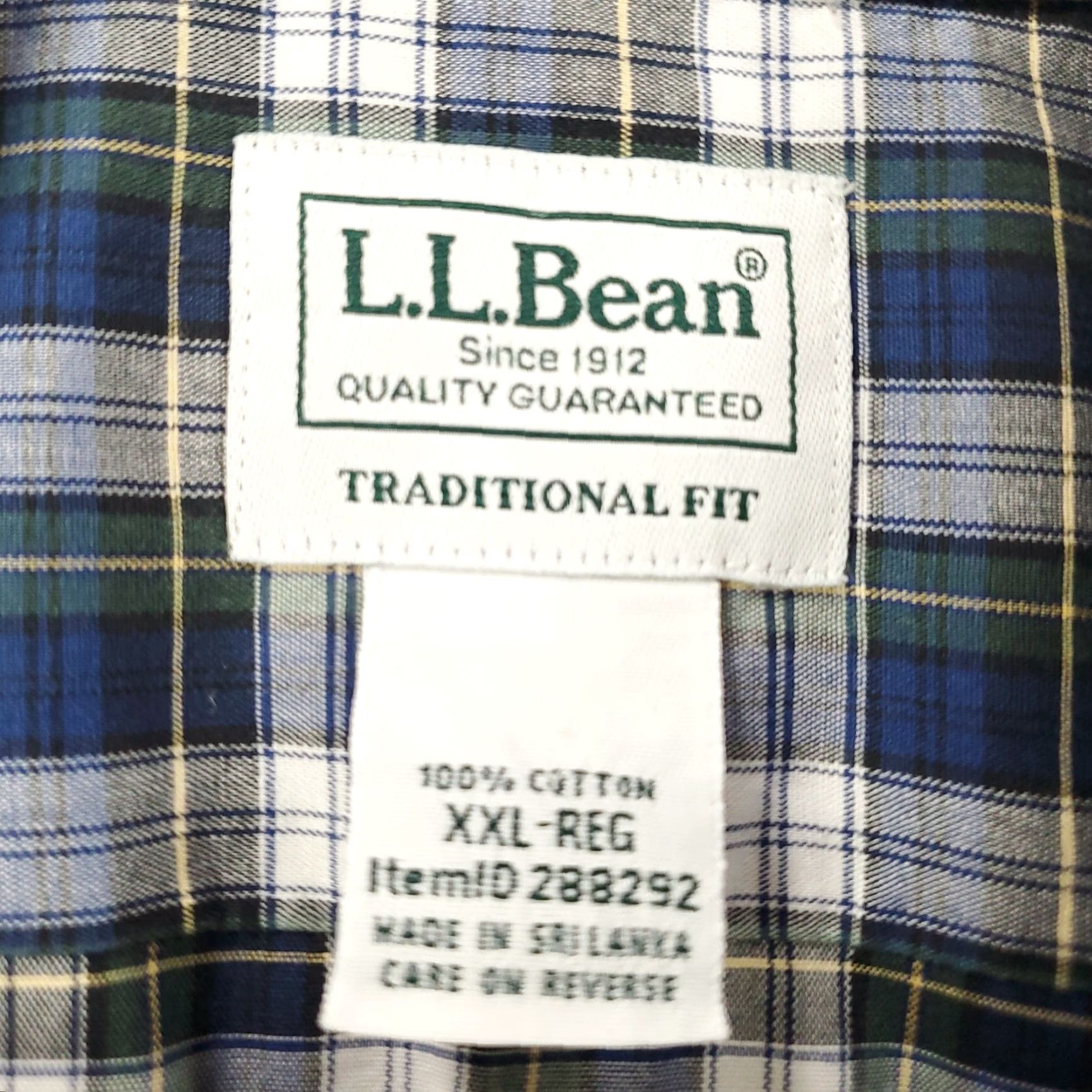 Vintage L.L. Bean Button-Up Mens Shirt XXL 2XL Blue White Green Plaid Traditional Fit Up Button Closure Collar Collar-Down Size US XXL / EU 58 / 5 - 7 Thumbnail