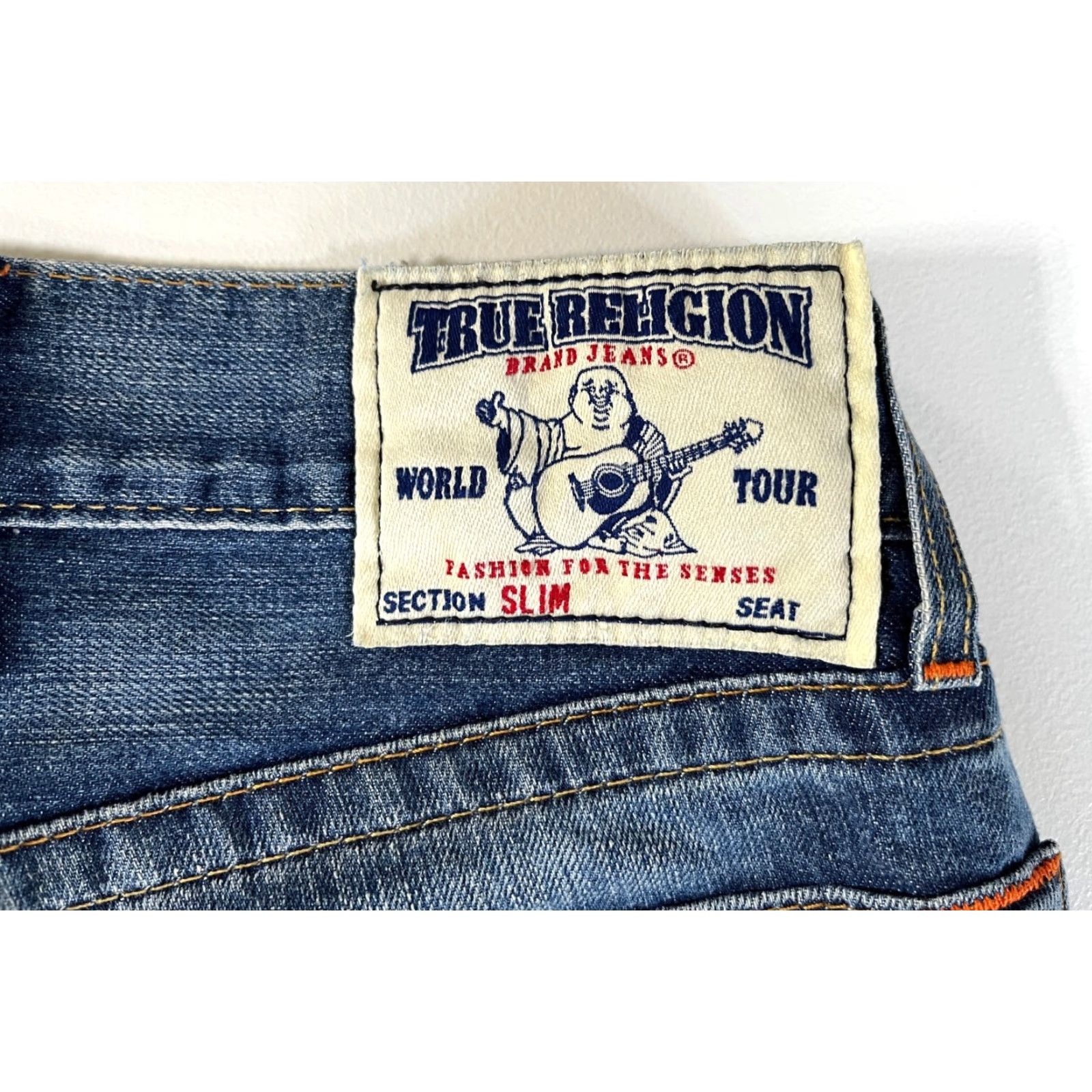 True Religion TRUE RELIGION Jeans Slim Straight Leg Mens Regular 33x32 Blue 5-Pocket Denim Made in USA Size US 33 - 7 Thumbnail