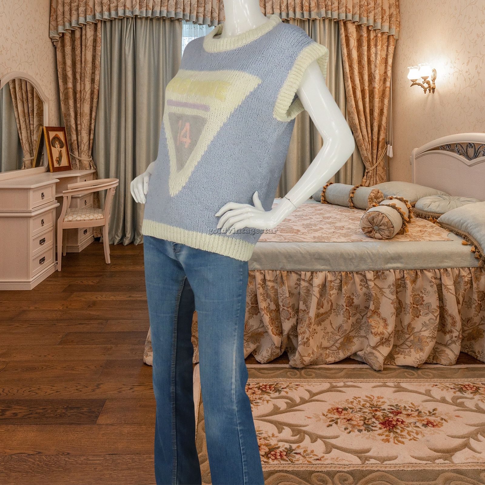 Other Vintage 3D Airborne Pastel Blue Fairy Kei Knit Sweater Vest Size M / US 6-8 / IT 42-44 - 7 Thumbnail