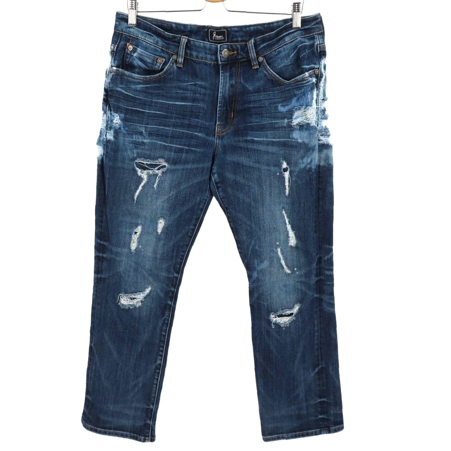Vintage Rock Revival Remix Jeans Women 33 Straight Distressed Denim 5-Pocket Rock Style Boys? Size 24" / US 00 / IT 34 - 2 Thumbnail