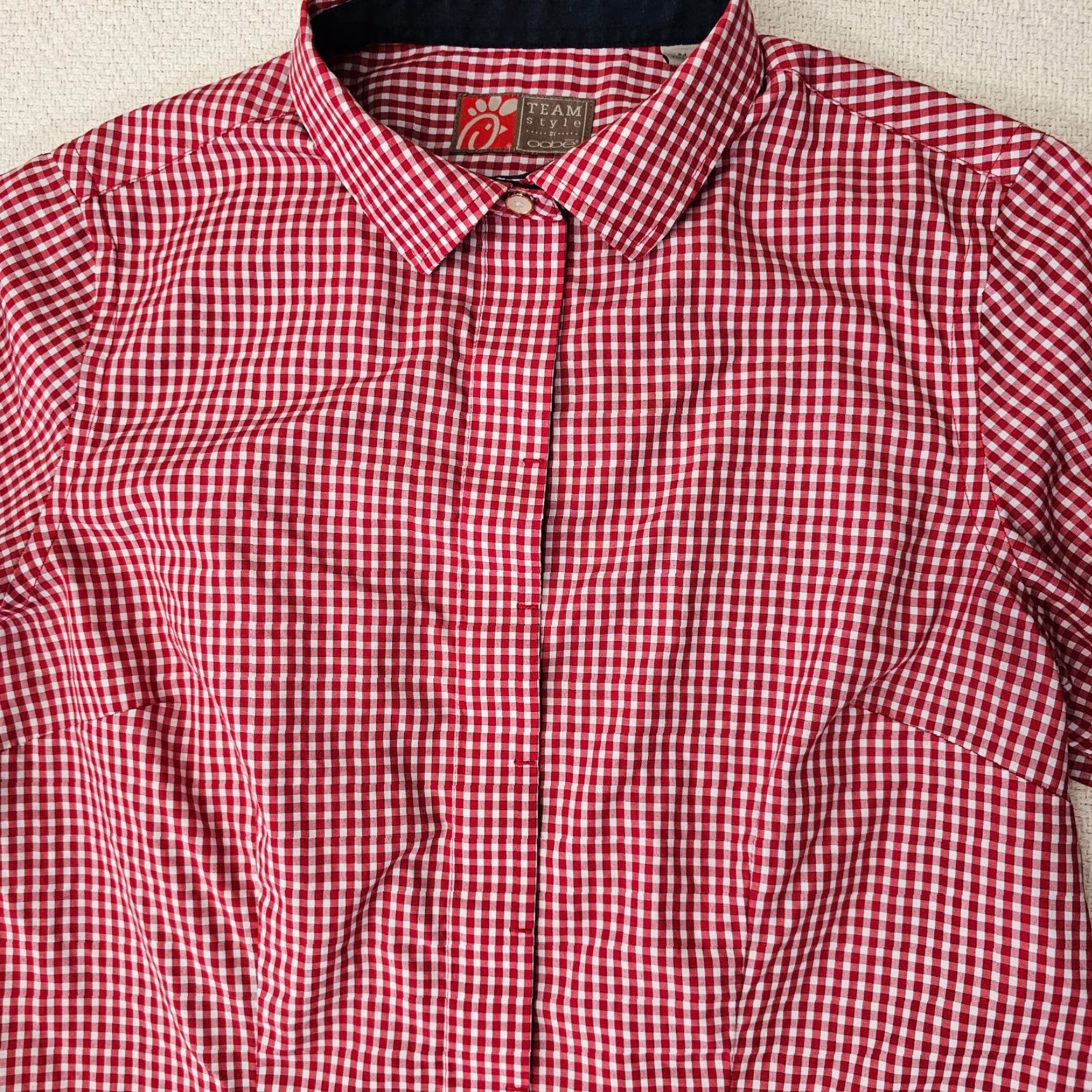 Vintage oobe Chik Fil A Uniform Shirt Women M Red White Check Button Up Style Team Size M / US 6-8 / IT 42-44 - 3 Thumbnail