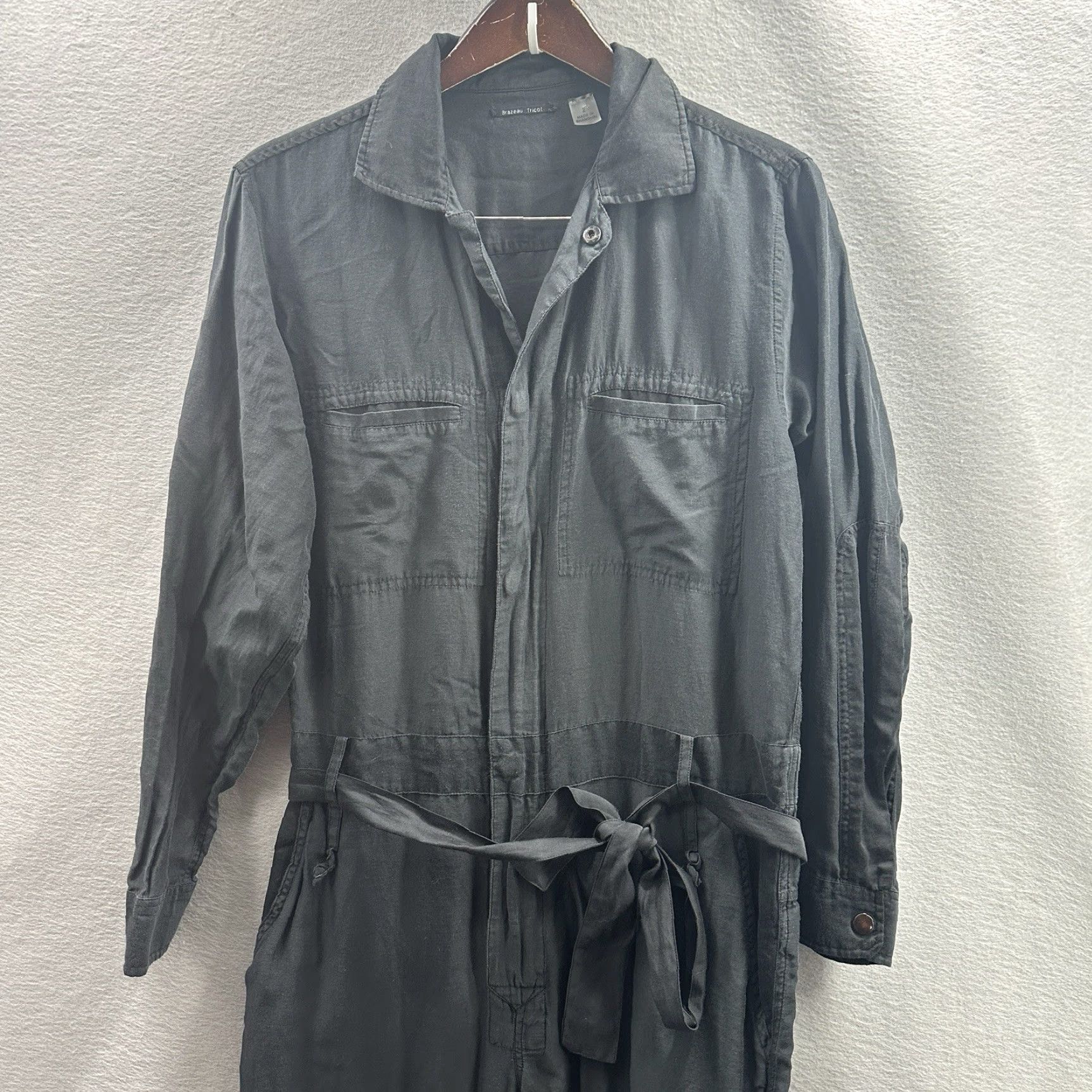 Vintage Brazeau Jumpsuit Womens Medium Belted Stretchy Silk Blend Tricot Quiet Luxury Size 32" / US 10 / IT 46 - 2 Thumbnail