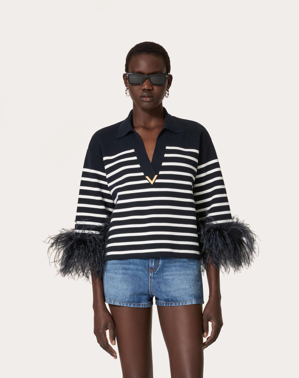 Valentino o1s1wg110525 Cotton Jumper With Feathers in Multicolor Size L / US 10 / IT 46 - 3 Thumbnail