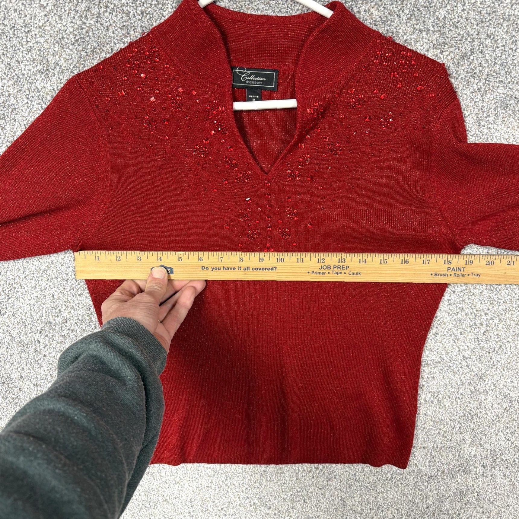 Vintage Dressbarn Womens Petite M Red V-Neck Glitter Sequin Holiday Party Chic Sweater Size M / US 6-8 / IT 42-44 - 4 Thumbnail