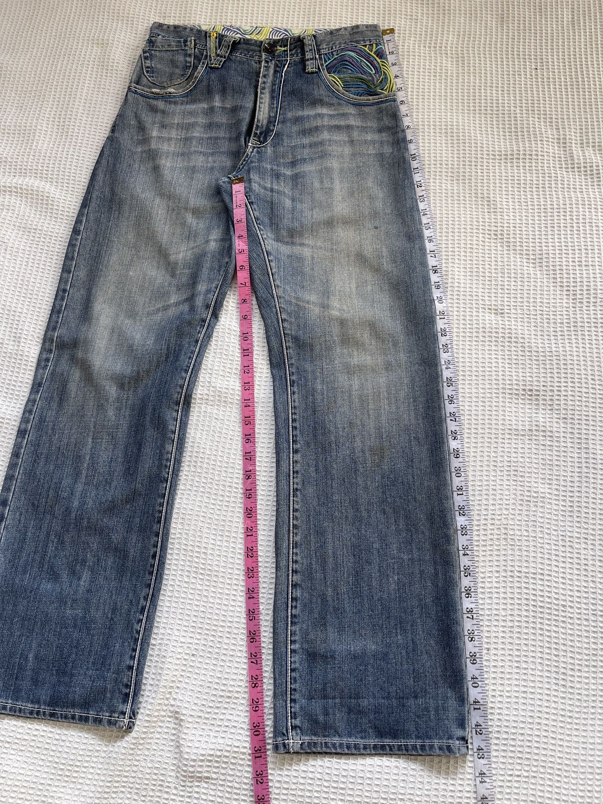 Japanese Brand Rare🔥Japan Designer Embroidery Baggy/Wide Leg Jeans Size US 31 - 13 Thumbnail