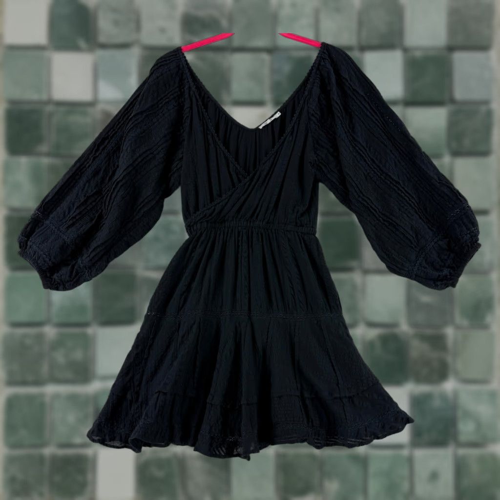 Vintage Tularosa Cora Mini Dress Womens XS Black V-Neck Long Puff Sleeve Pullover Size XS / US 0-2 / IT 36-38 - 1 Thumbnail