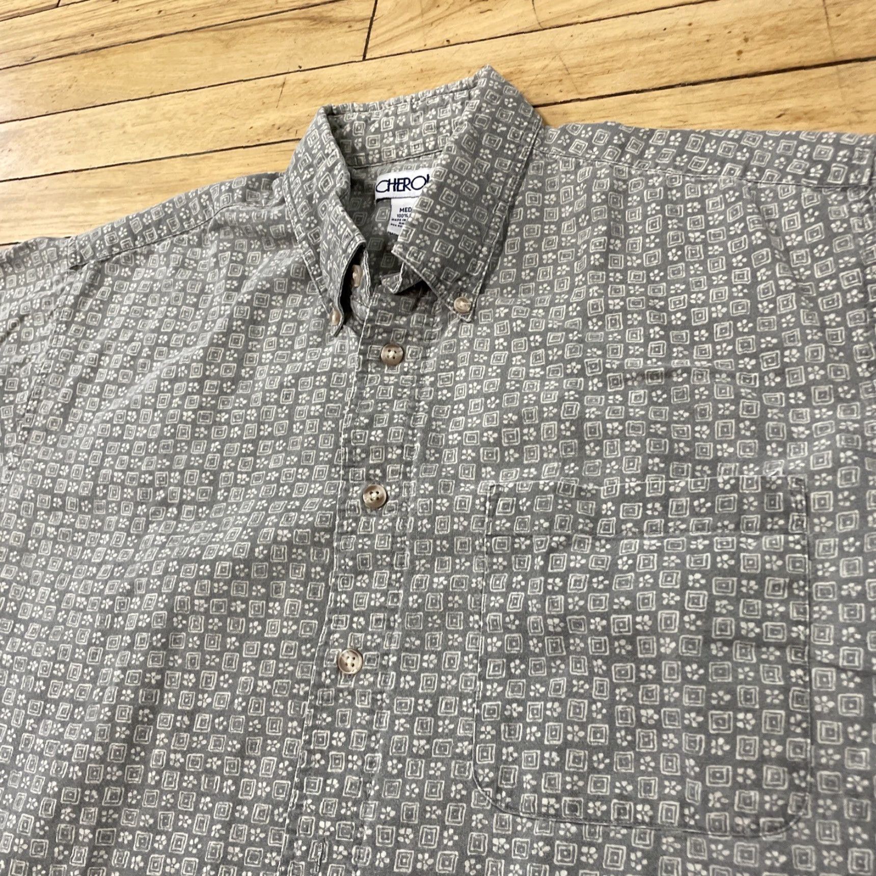Cherokee VINTAGE Cherokee Button-Up Shirt Men M Gray Western Geometric Floral Retro Grandpa Shirt Size US M / EU 48-50 / 2 - 2 Thumbnail
