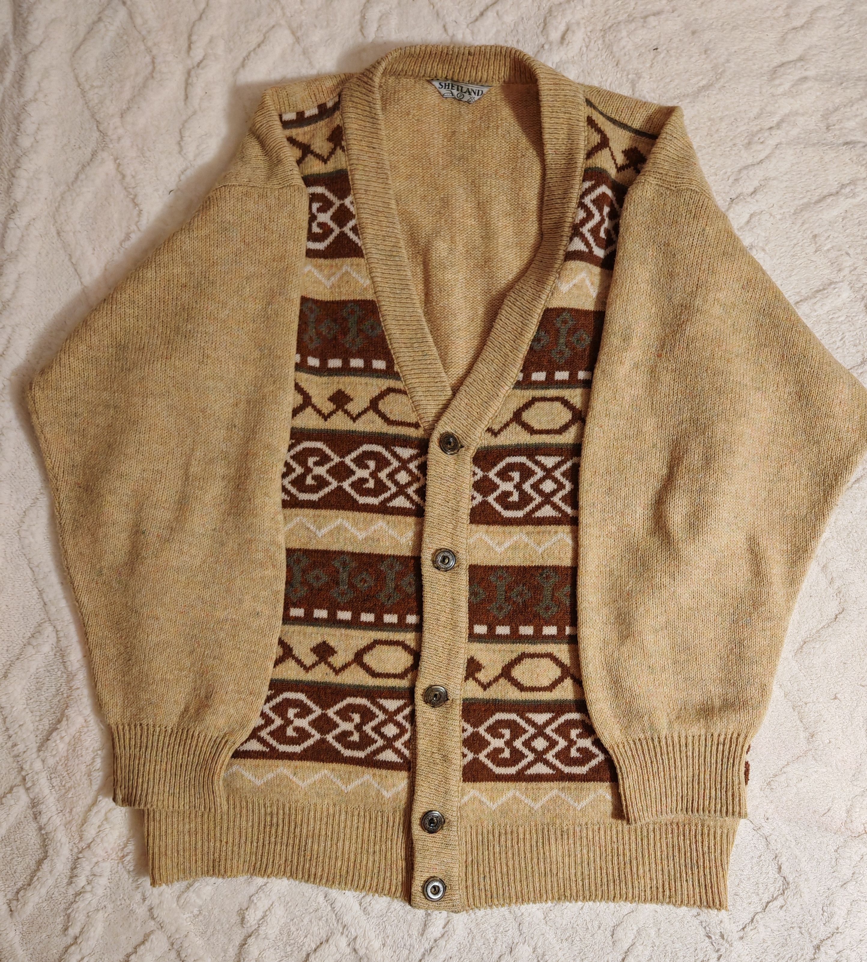 Vintage Vintage Unisex Shetland Cardigan Sweater Jumper Long Large Size US L / EU 52-54 / 3 - 4 Thumbnail