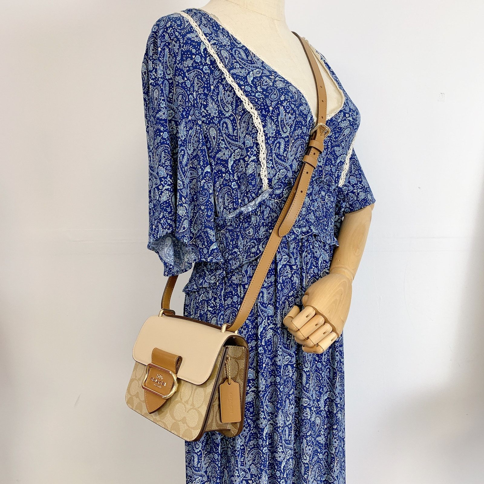 image of Coach Cr329 Morgan Square Crossbody Bag In Blocked Signature in Beige, Women's