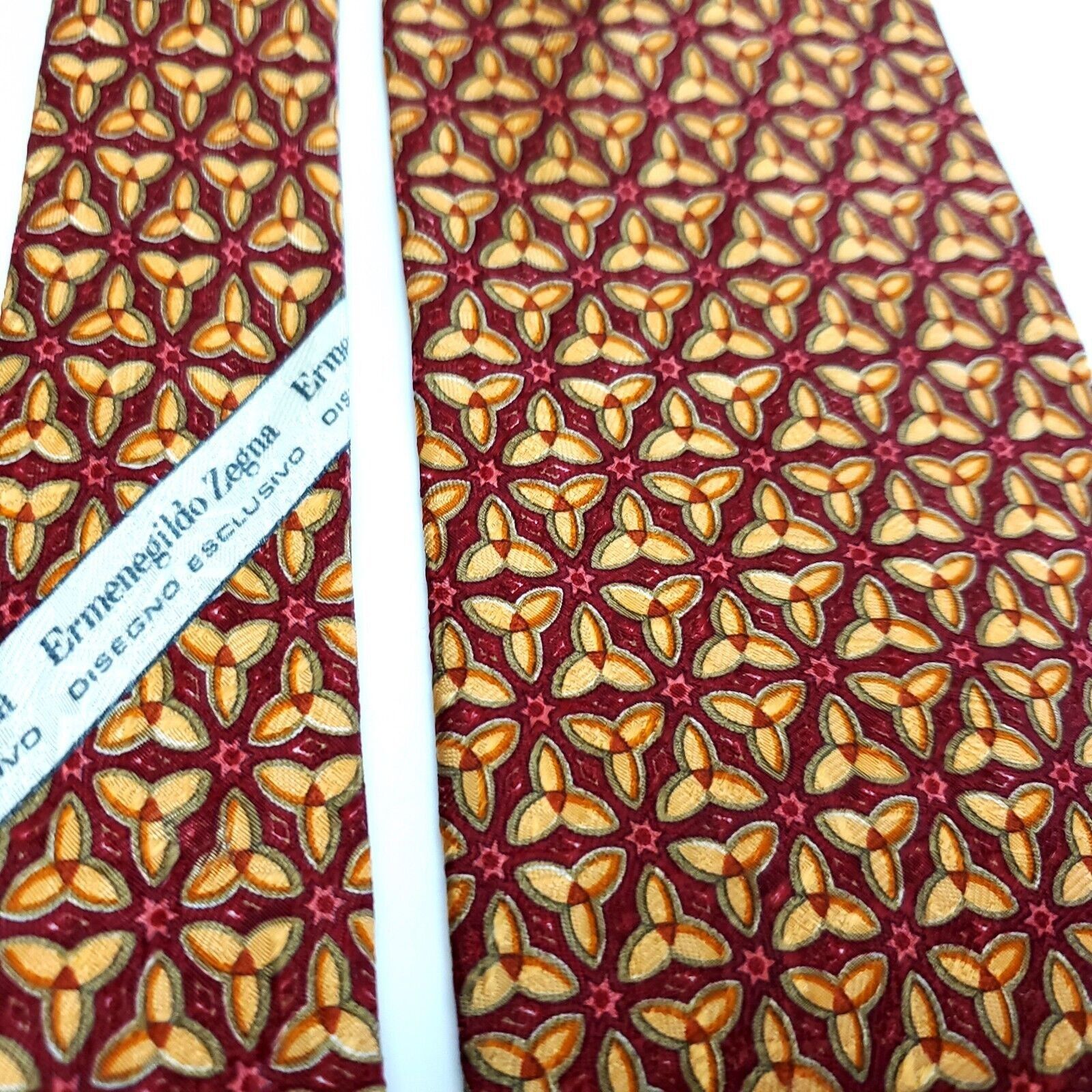 Ermenegildo Zegna Ermenegildo Zegna Red Orange Geometric Floral Print Silk Tie Size ONE SIZE - 2 Thumbnail