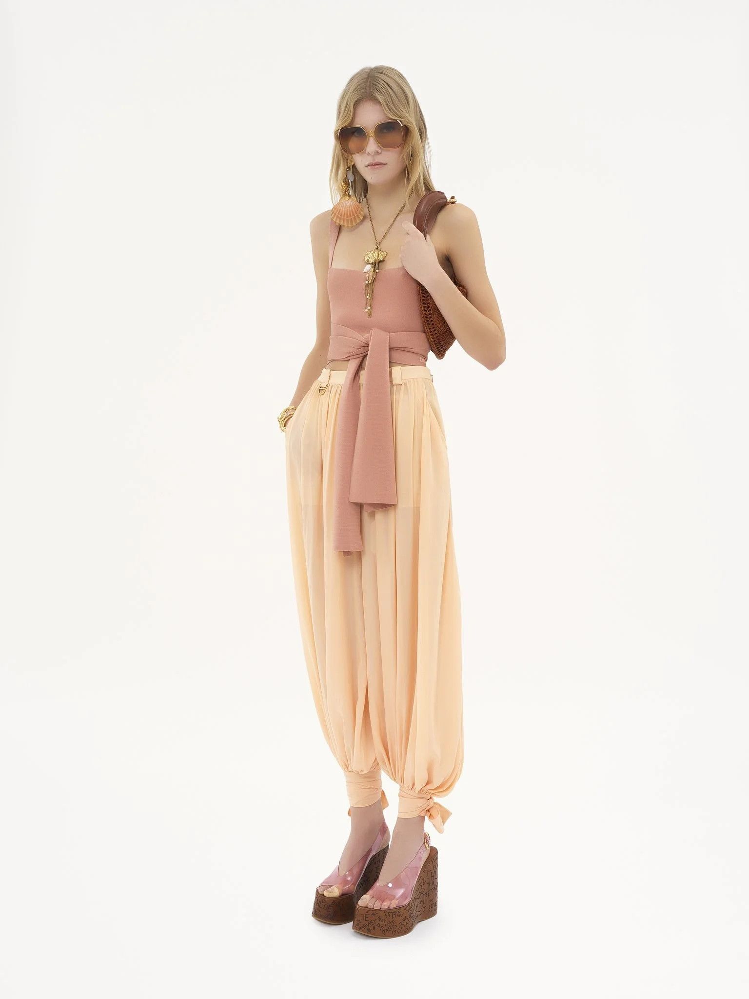 Chloe o1loc1c10226 Cropped Front-Tie Tank Top in Misty Coral Size XS / US 0-2 / IT 36-38 - 2 Thumbnail