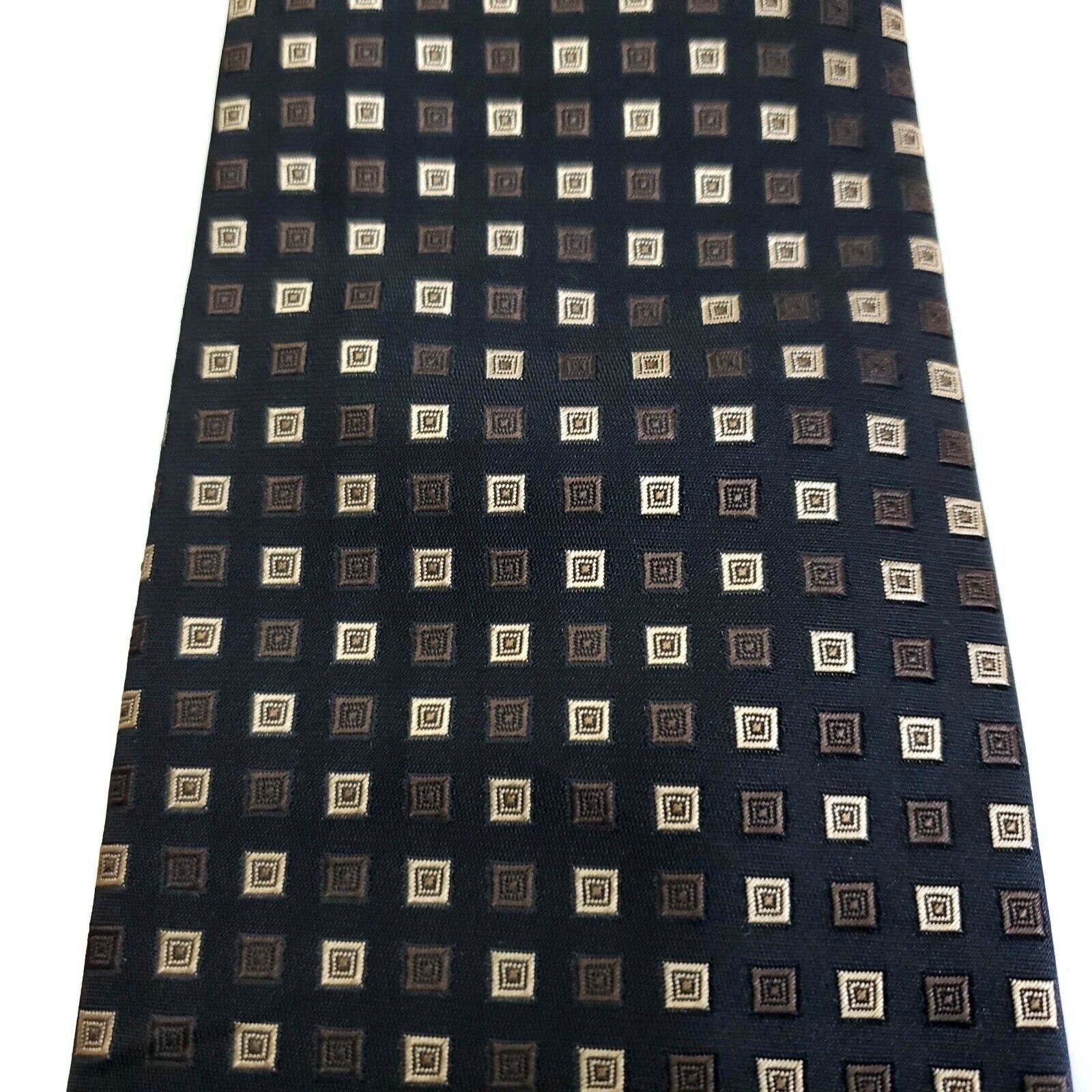 Vintage Leonardo NY Woven Microfiber Brown Check Geometric Silk Tie Size ONE SIZE - 2 Thumbnail
