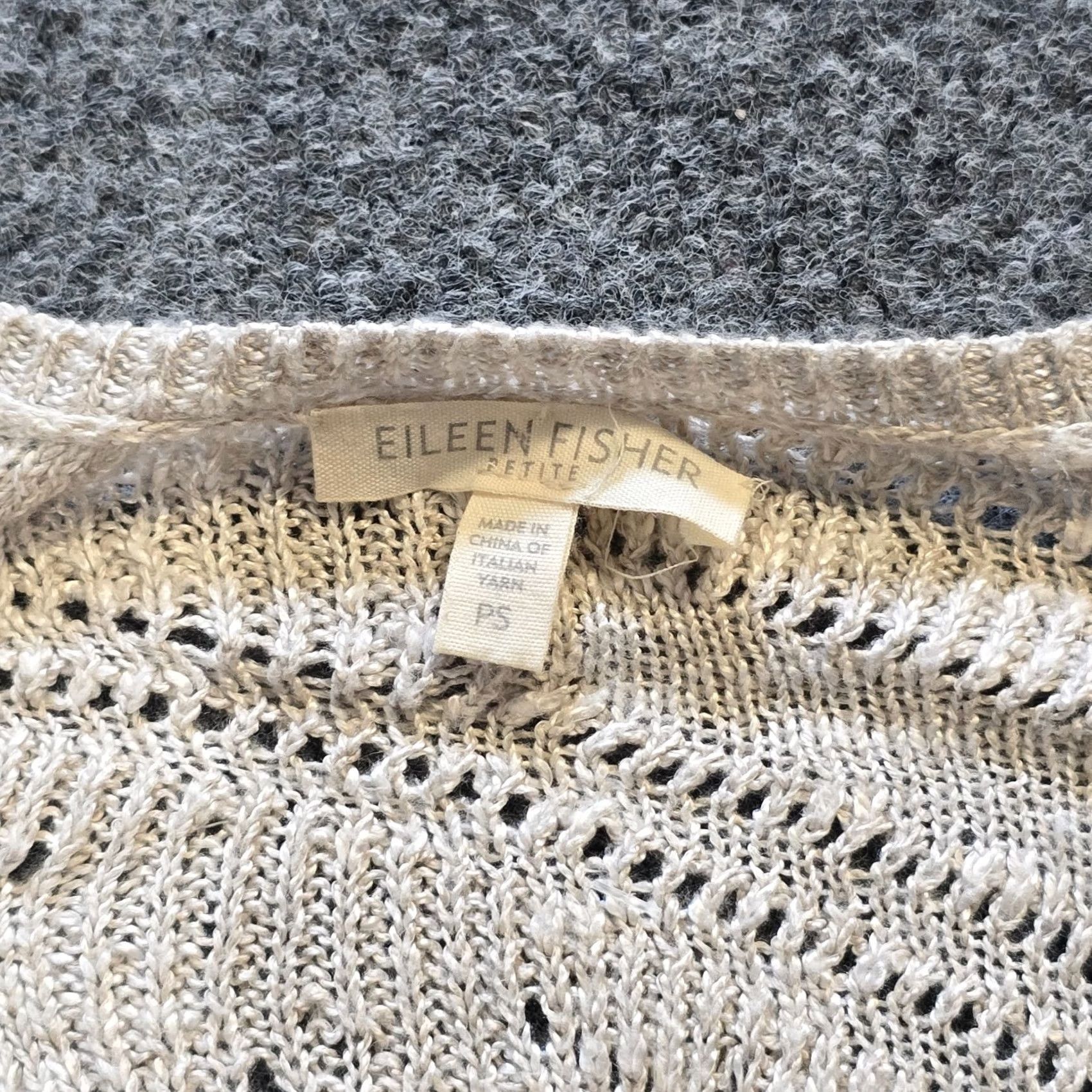 Eileen Fisher Eileen Fisher Top Womens Size Small Petite Beige Linen Blend Crochet Knit Casual Shirt V-Neck Pullover Short Sleeve Womens Across Petite Size S / US 4 / IT 40 - 4 Thumbnail