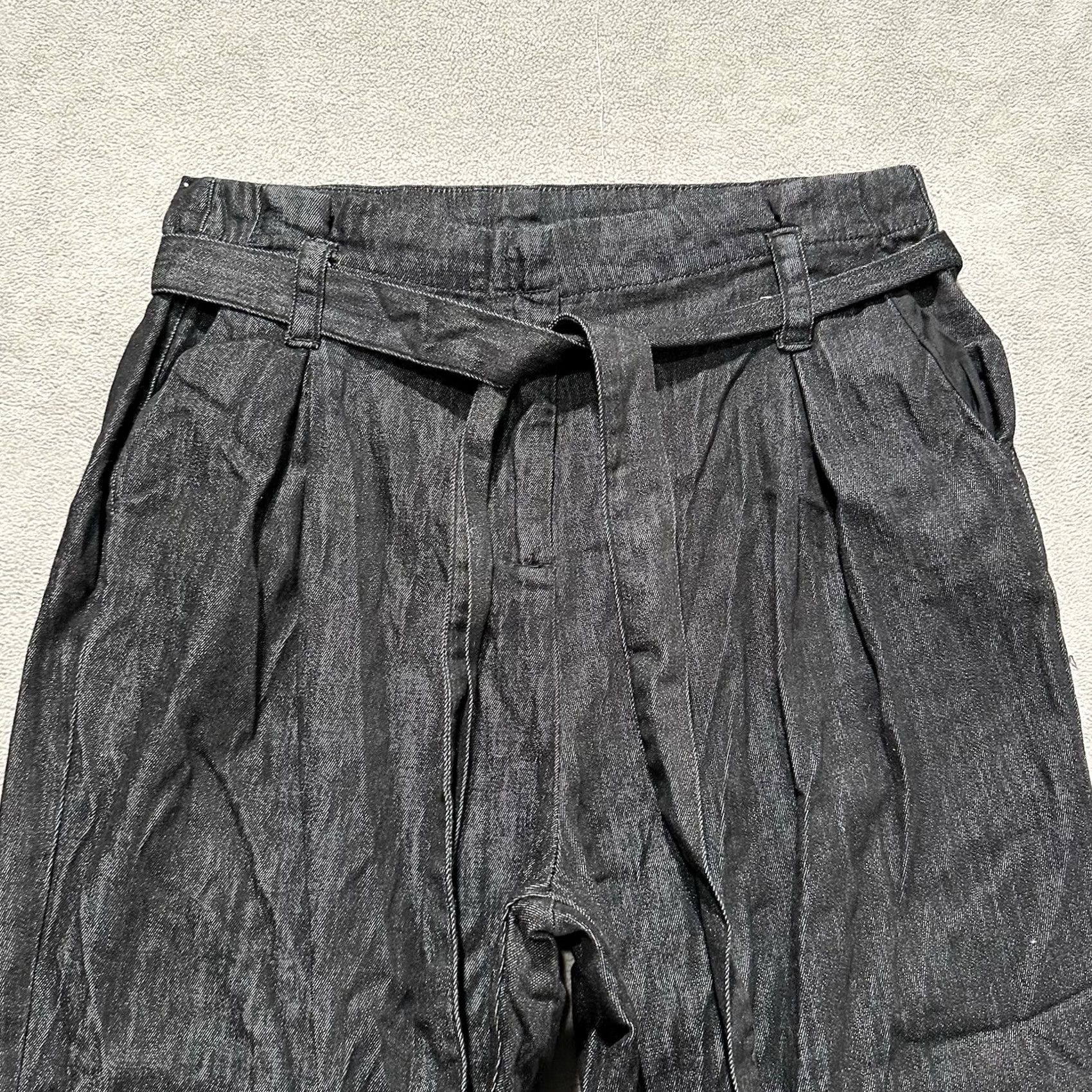 Vintage Grace Karin Pants Womens Medium Black Chambray Paperbag Waist Trousers Tied EUC Size 32" / US 10 / IT 46 - 3 Thumbnail