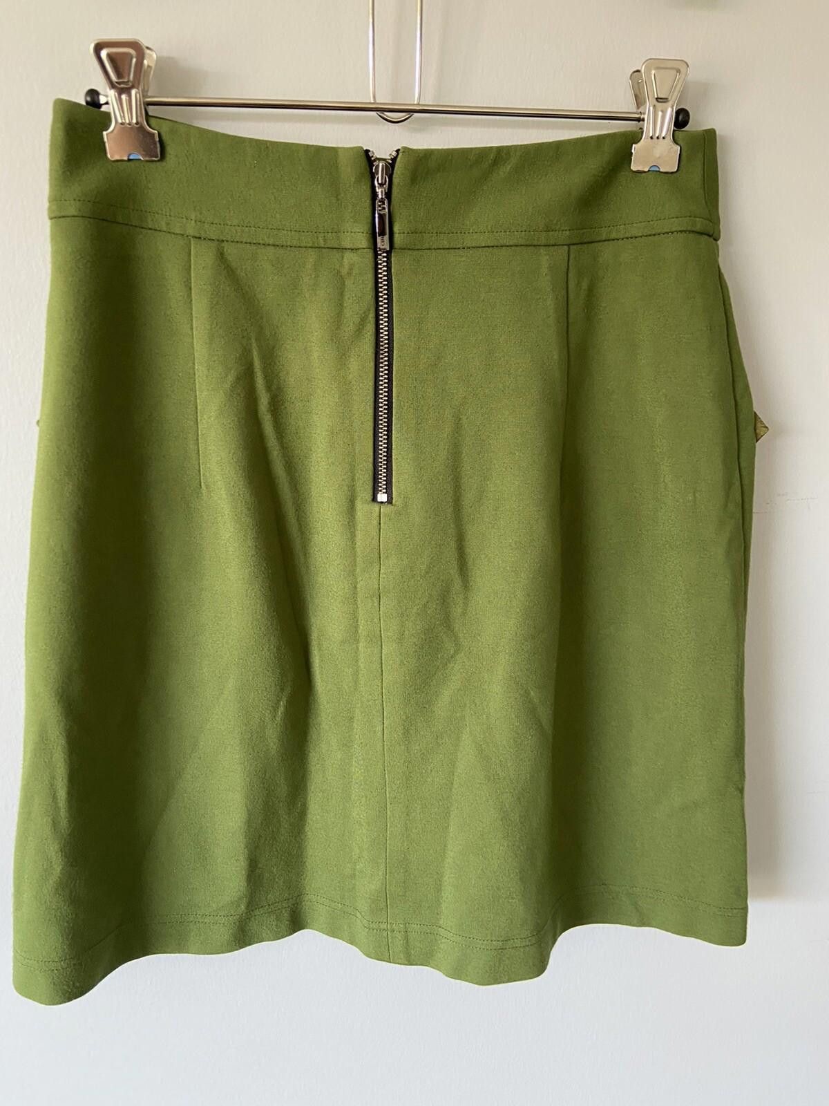 Designer Cue Skirt Green Khaki Corporate Pleated Tulip Skirt - Sz 6 Size 26" / US 2 / IT 38 - 6 Thumbnail