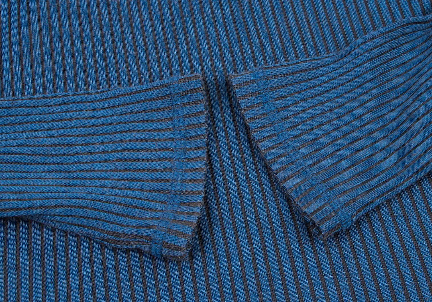 Jean Paul Gaultier Satin Color Ribbed Long Sleeve Polo Shirt in Blue Black Size US M / EU 48-50 / 2 - 9 Thumbnail