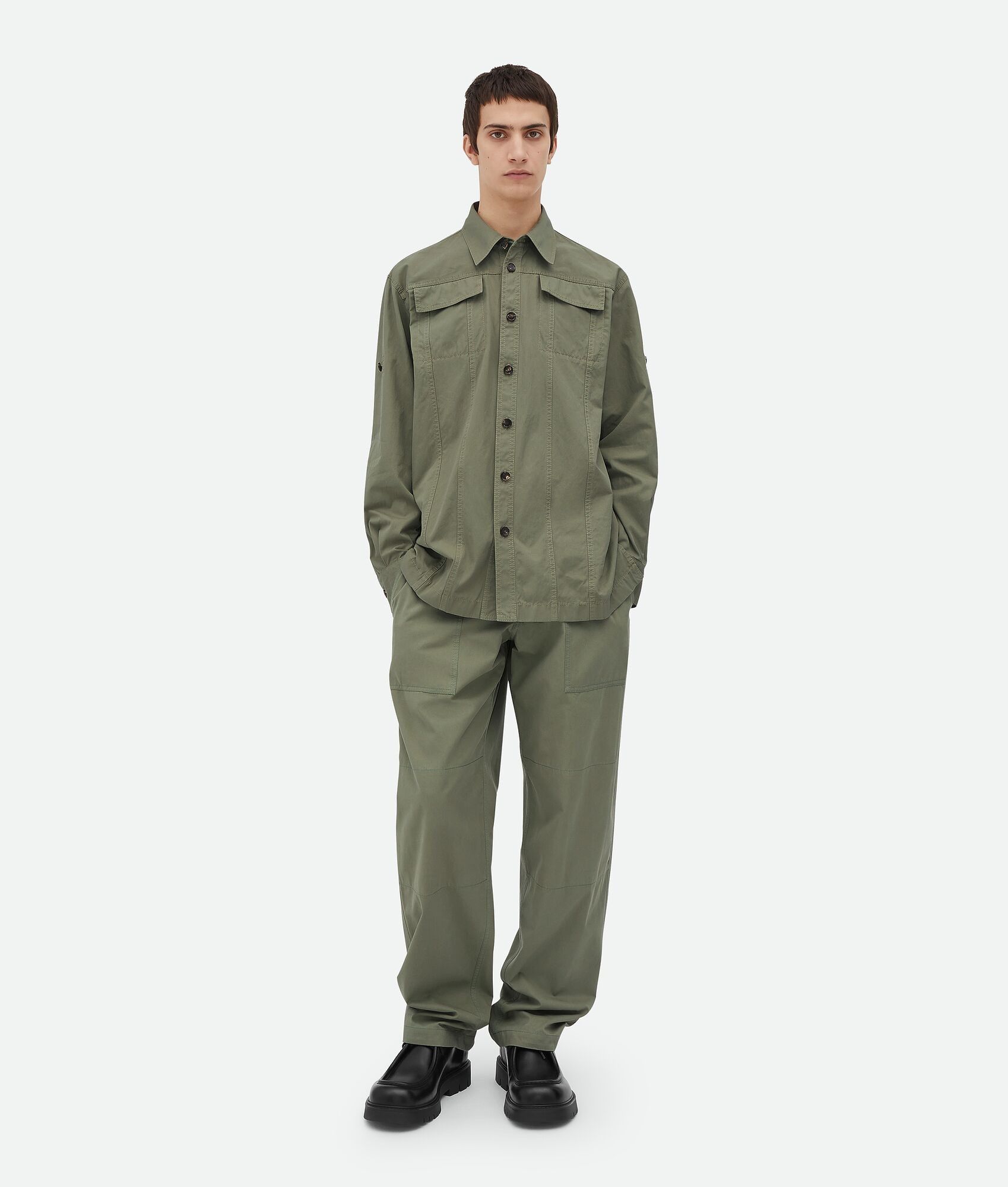Bottega Veneta o1loc1c0426 793987 Light Cotton Twill Overshirt in Green Size US L / EU 52-54 / 3 - 5 Thumbnail