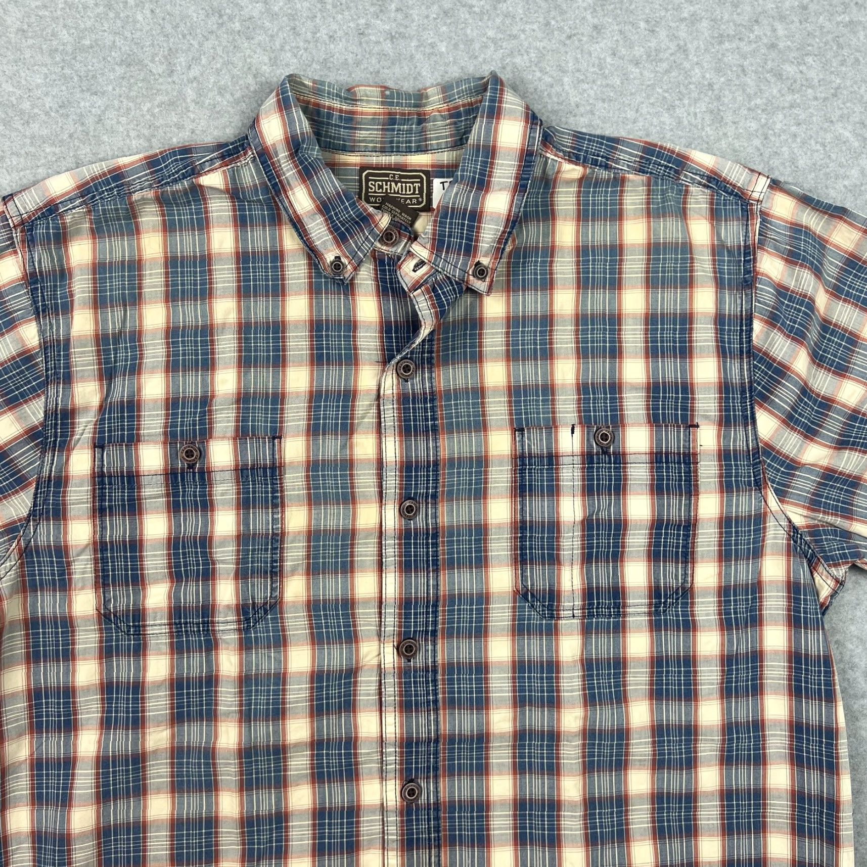 Vintage Schmidt Workwear Shirt Mens Large Blue Red Plaid Button Up Short Sleeve Outdoor Size US L / EU 52-54 / 3 - 4 Thumbnail