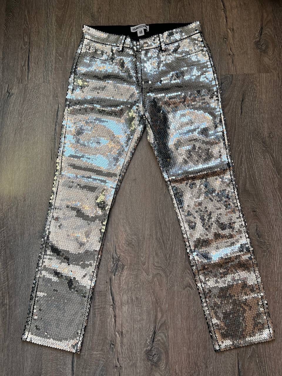 Japanese Brand × Jeremy Scott × Moschino Moschino H&M Jeremy Scott sequined denim silver pants Size US 33 - 3 Thumbnail