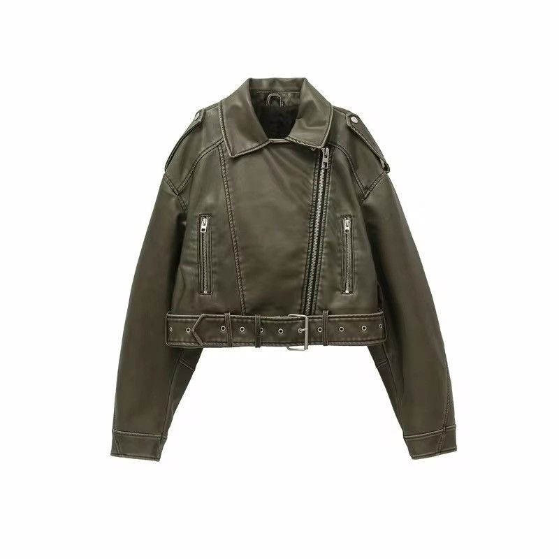 Jean Retro Carbon Oversized Loose Pu Faux Leather Short Jacket Size XL / US 12-14 / IT 48-50 - 2 Thumbnail