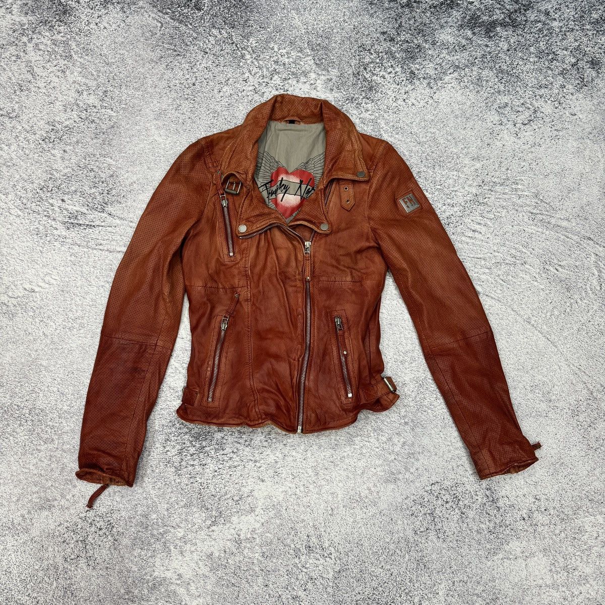 image of Avant Garde Freaky Nation Womens Leather Jacket in Red (Size Small)