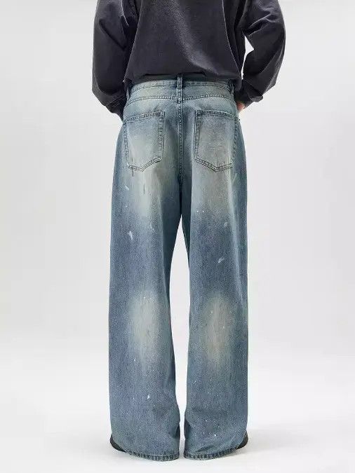 Japanese Brand Riho Ink splash trend loose straight ice blue jeans for men Size US 32 / EU 48 - 5 Thumbnail