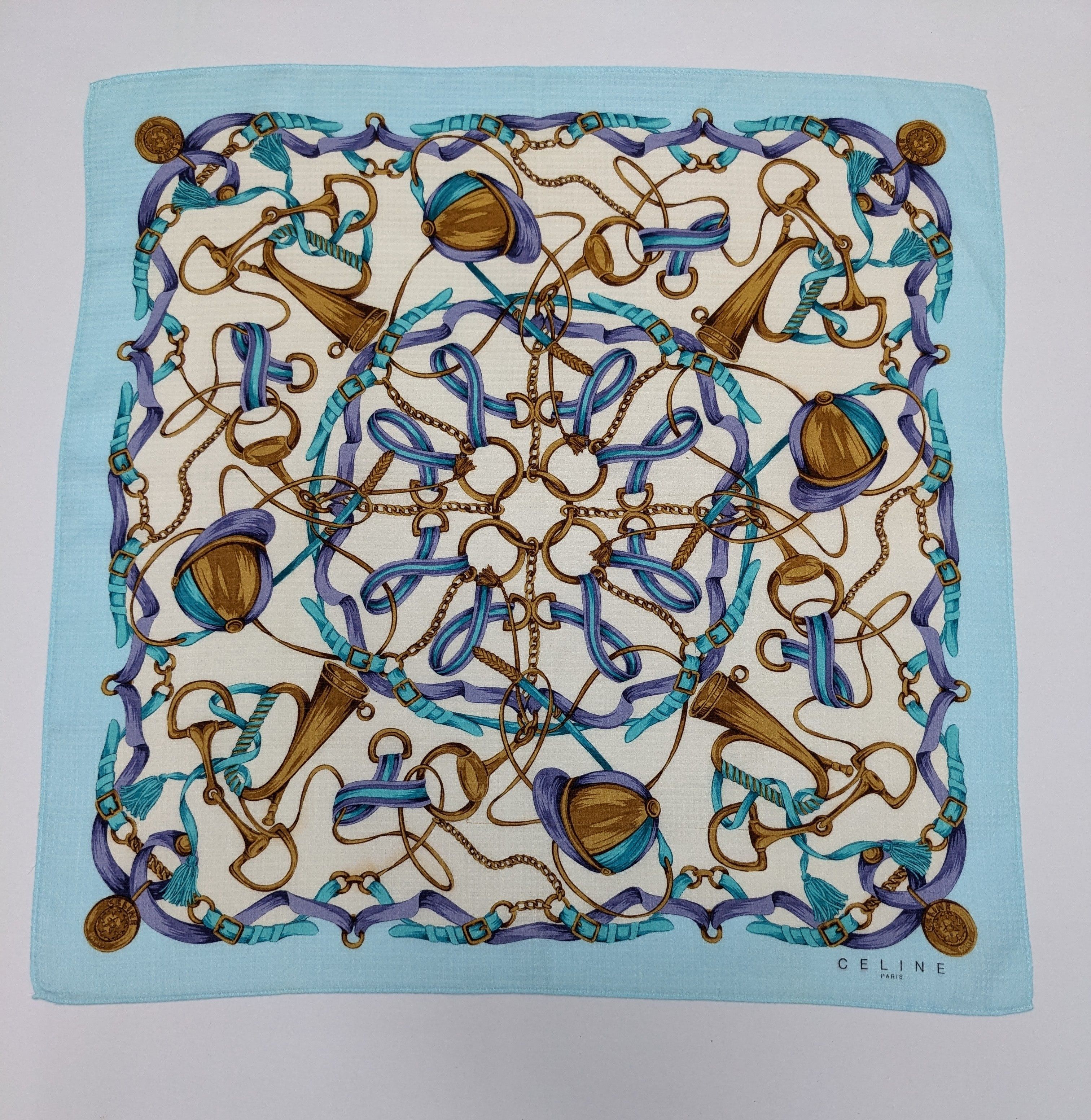 Celine CELINE Paris "Equestrian Hunt" Motif Silk Handkerchief Size ONE SIZE - 3 Thumbnail