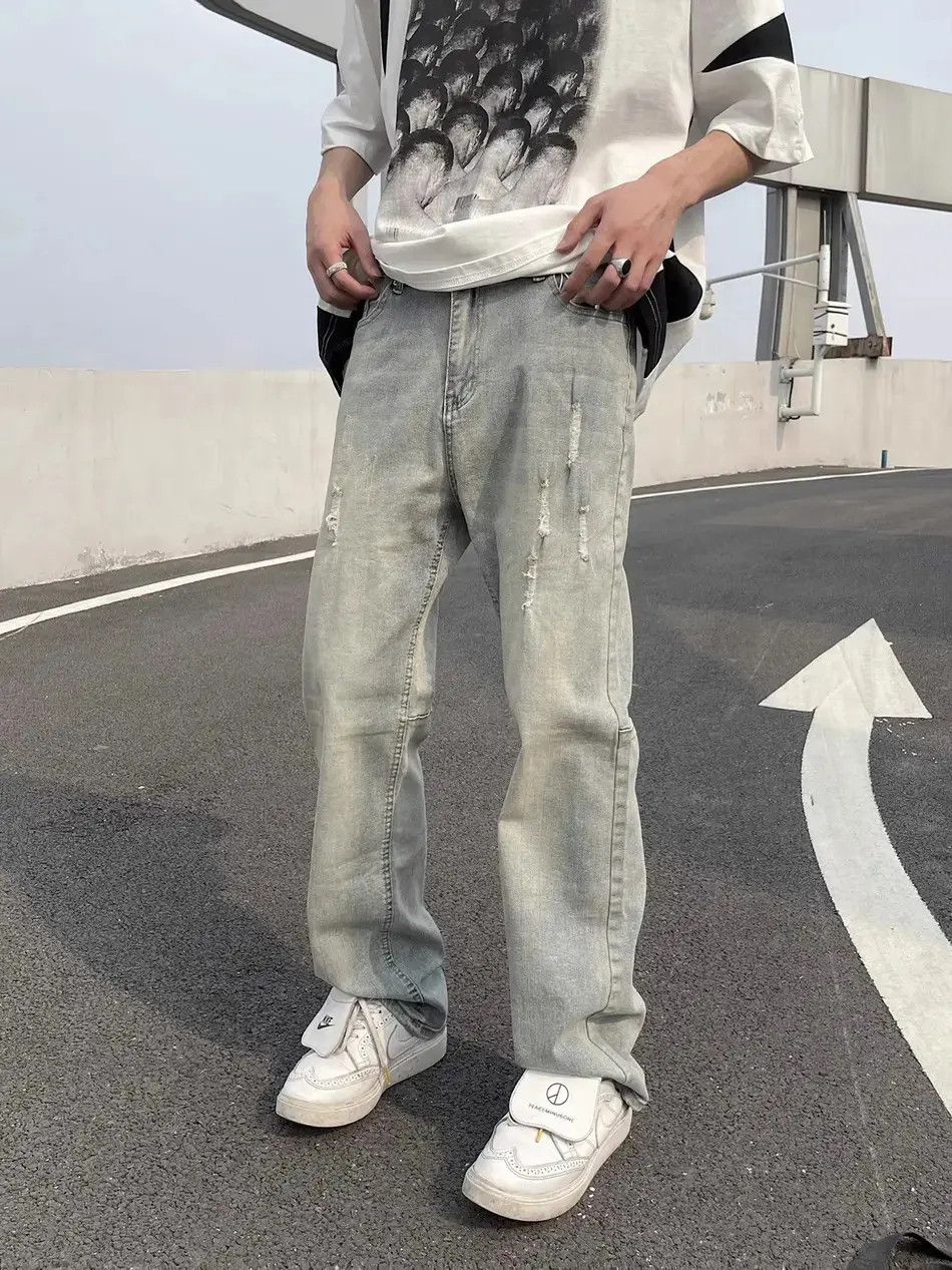 Japanese Brand Straight and loose washed distressed jeans Size US 30 / EU 46 - 1 Thumbnail