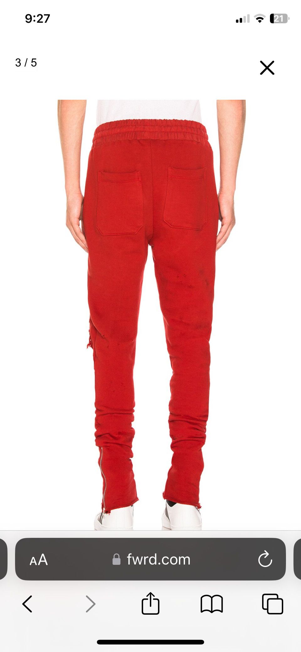 Amiri AMIRI MX1 Red Destroyed Leather Panel Cotton Sweatpants Size US 36 / EU 52 - 4 Thumbnail