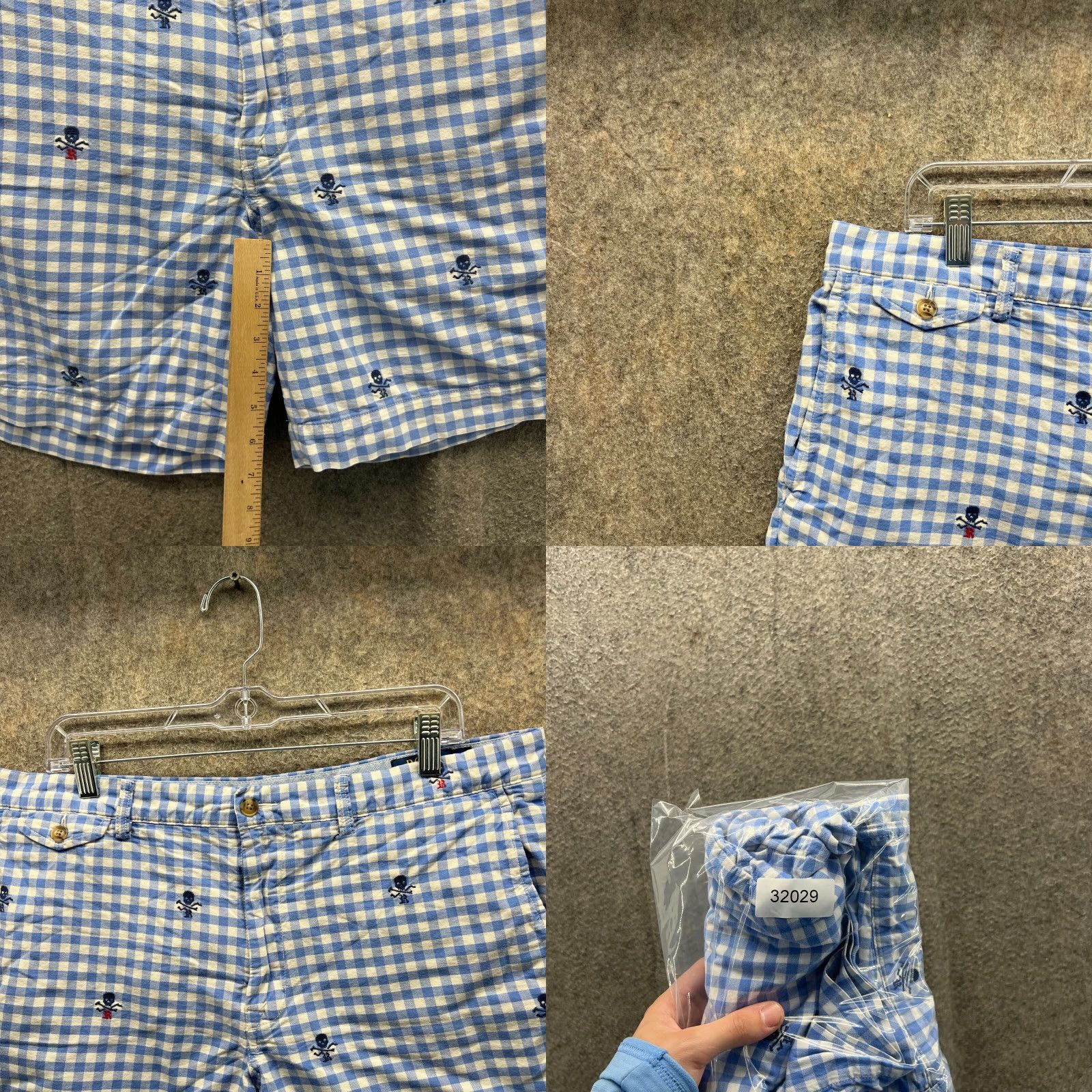 Polo Ralph Lauren Polo Ralph Lauren Shorts Mens 36 Blue White Gingham Skull Embroidered Cotton AOP Shirt? Size US M / EU 48-50 / 2 - 8 Thumbnail